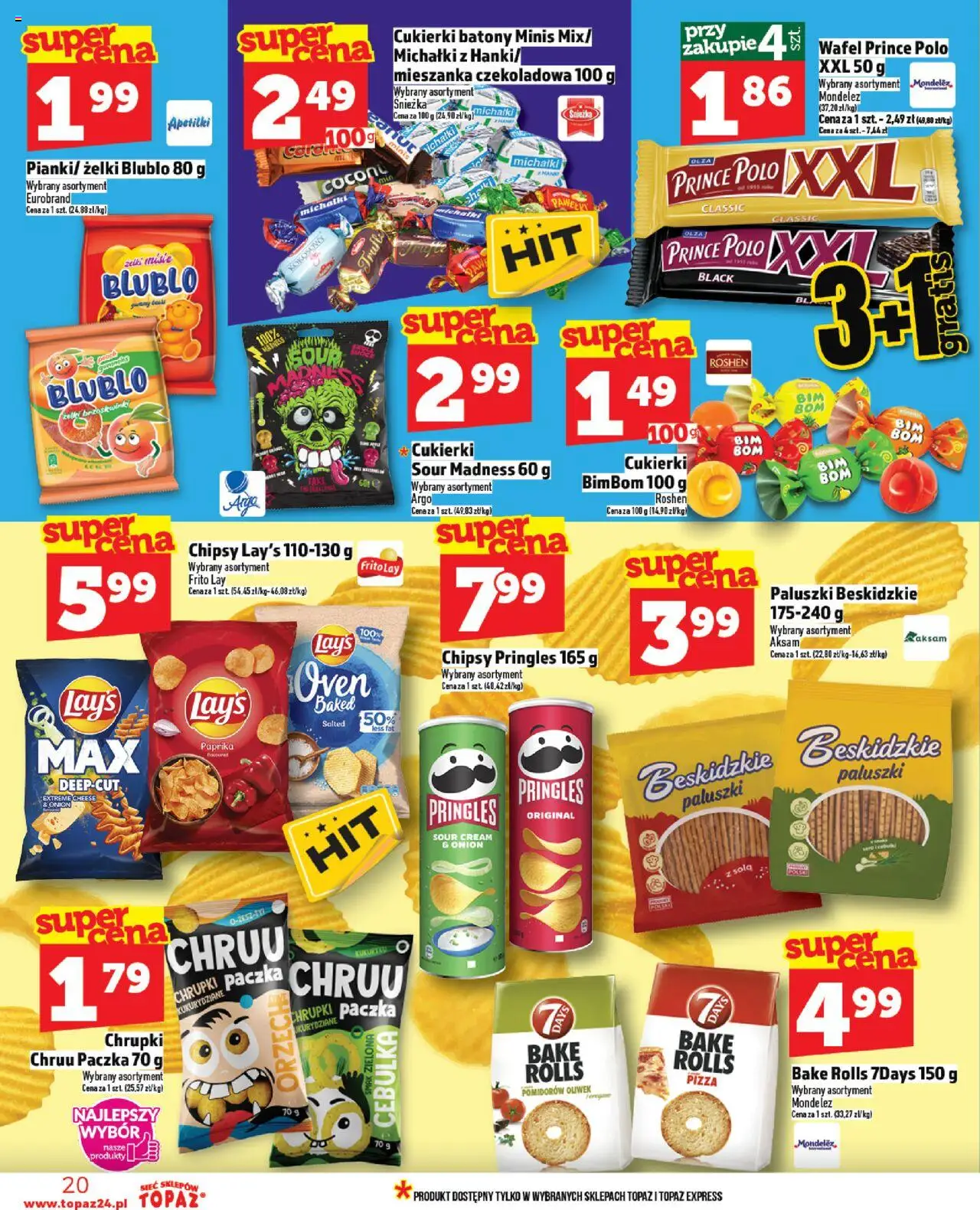 Topaz Gazetka - Ceny małe na stałe od 28.08.2025 | Strona: 20 | Produkty: Chipsy, Chrupki, Paluszki, Pringles