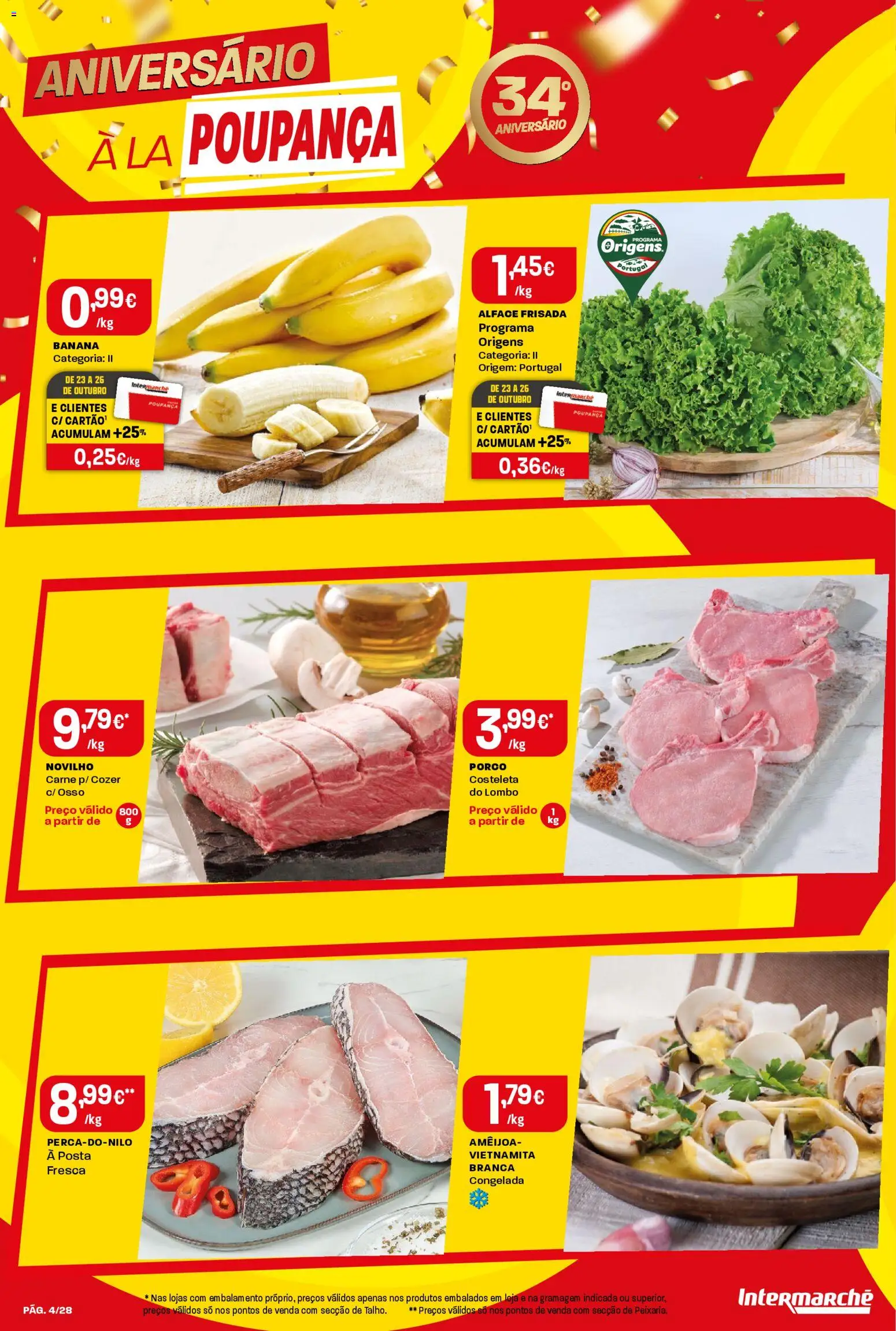 Intermarché Folheto Contact │ válido de 23.10.2025 | Página: 4 | Produtos: Banana, Lombo, Carne, Alface