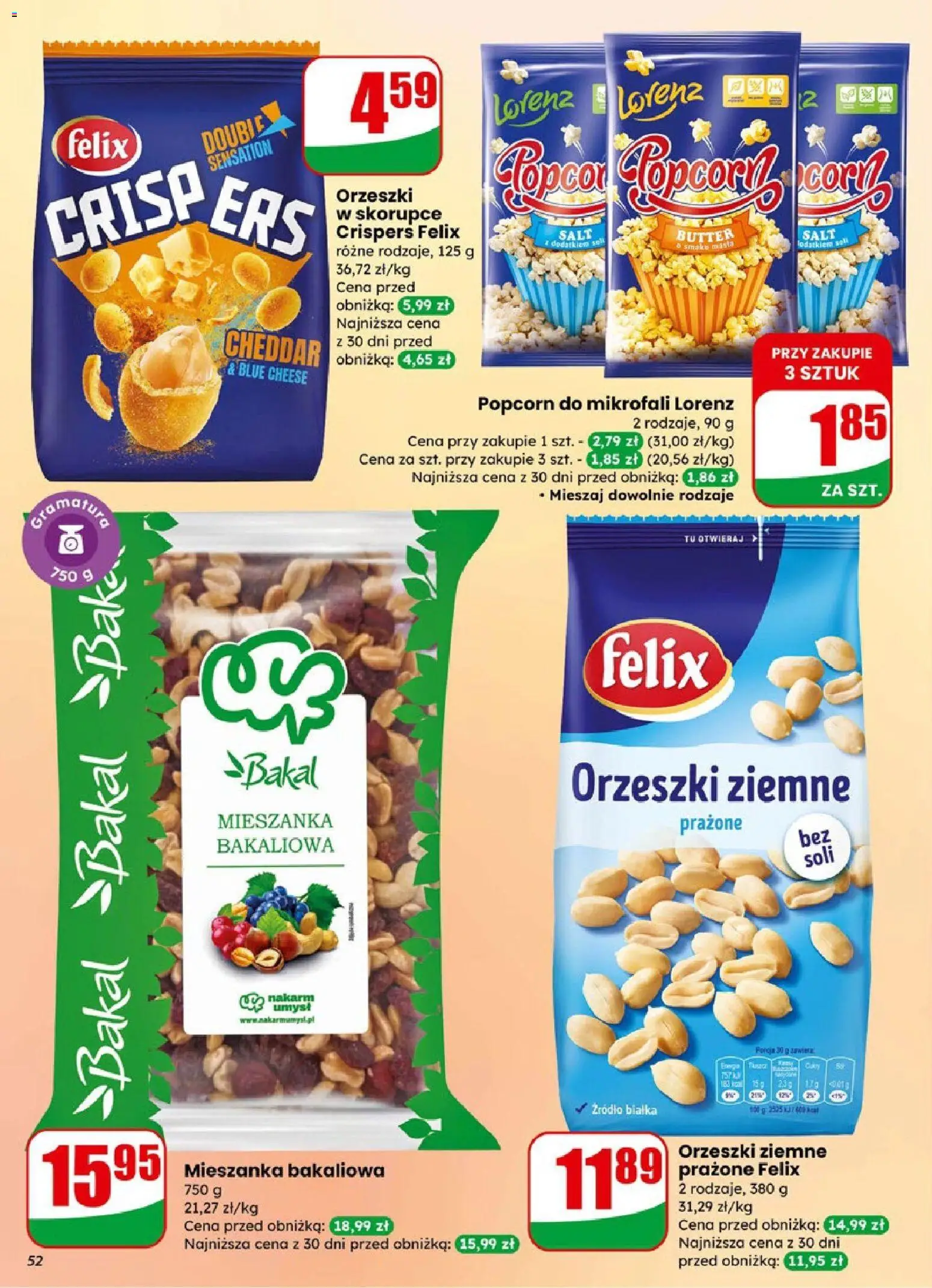 Dino Gazetka od 14.01.2026 | Strona: 52 | Produkty: Orzeszki w skorupce, Orzeszki ziemne, Popcorn, Cheddar