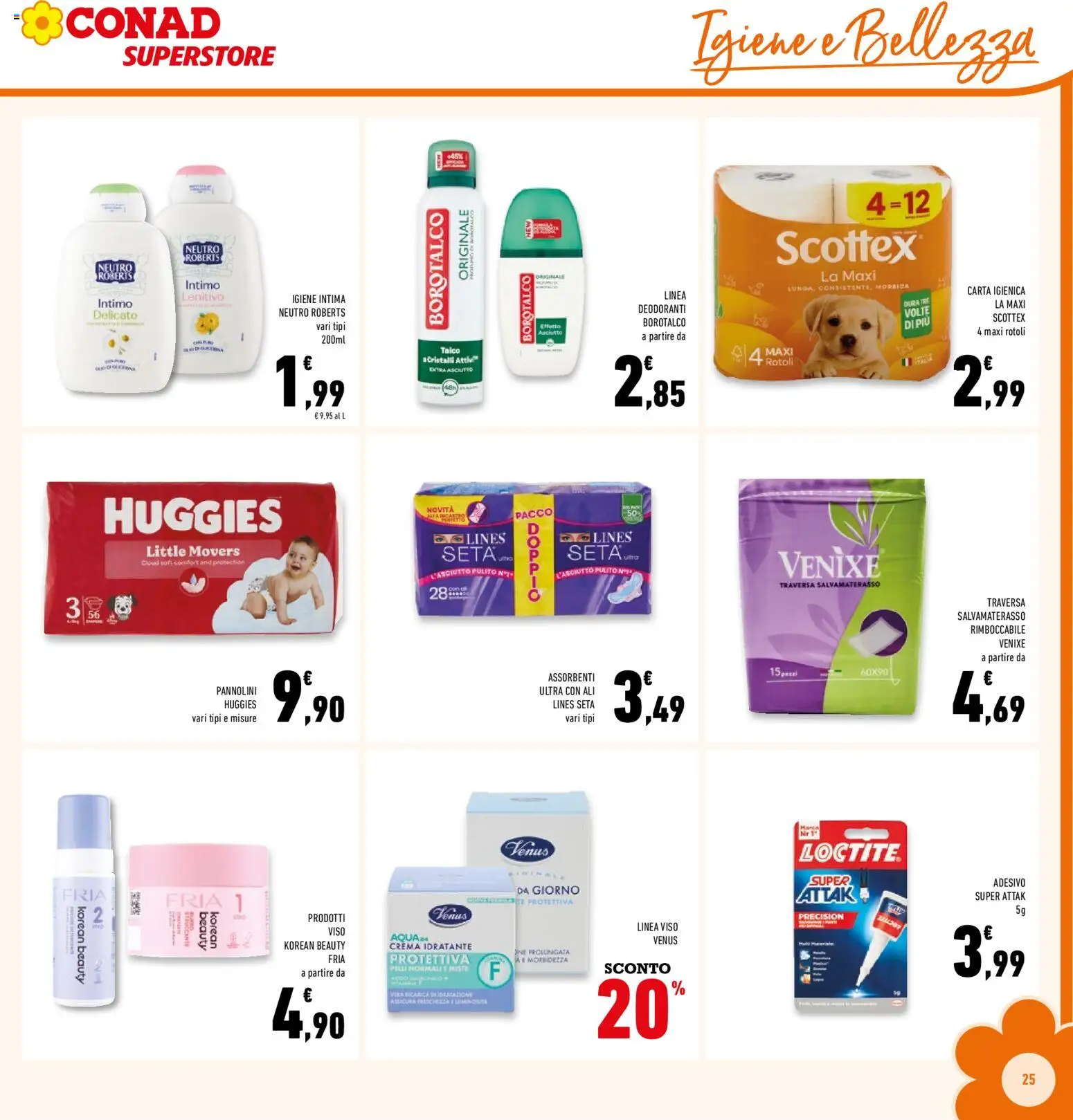 Volantino Conad del 03.01.2026 | Pagina: 25 | Prodotti: Crema, Pannolini, Carta igienica, Talco