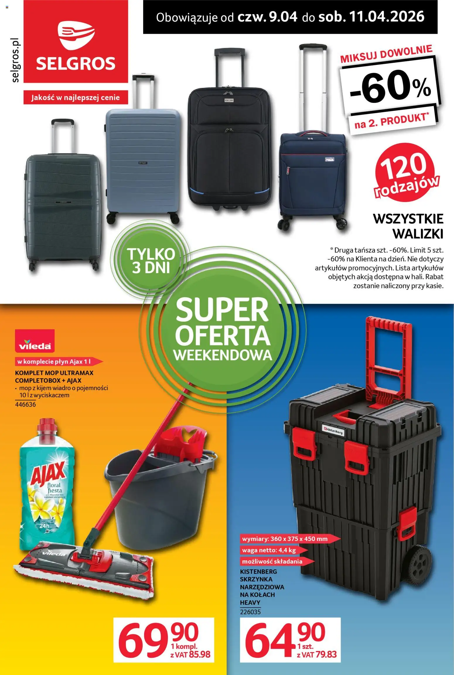 Selgros cash&carry - Oferta weekendowa od 09.04.2026 | Strona: 1 | Produkty: Waga, Walizki, Vileda