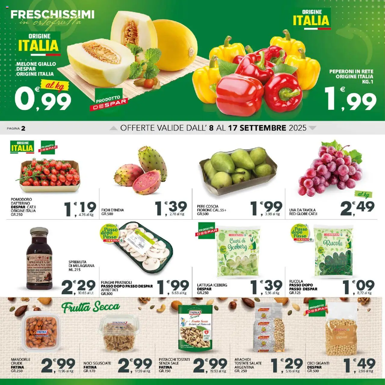 Volantino Eurospar del 08.09.2025 | Pagina: 2 | Prodotti: Ceci, Sale, Noci, Mandorle