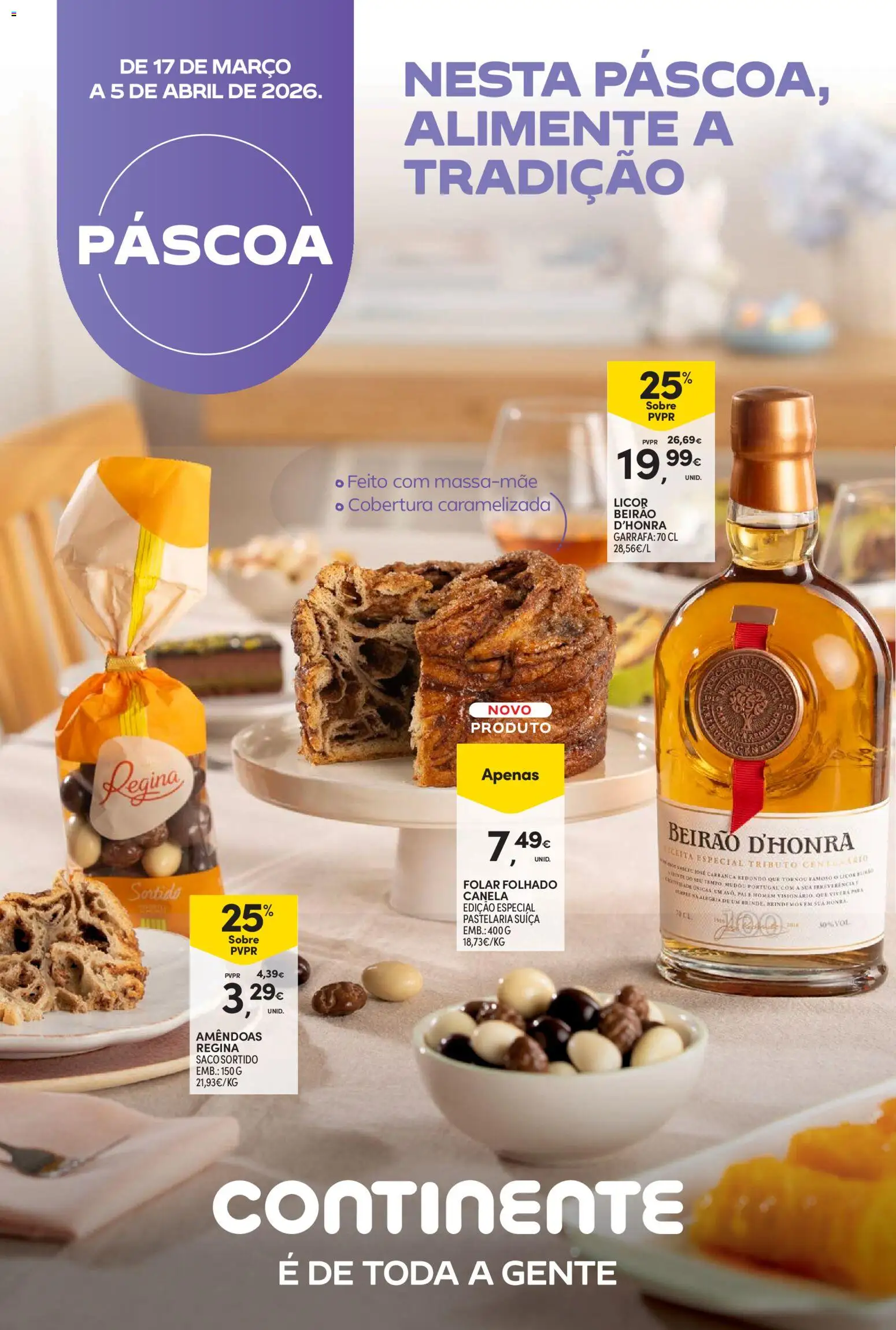 Continente - Nesta Páscoa, alimente a tradição │ válido de 17.03.2026 | Página: 1 | Produtos: Amêndoas, Canela, Licor