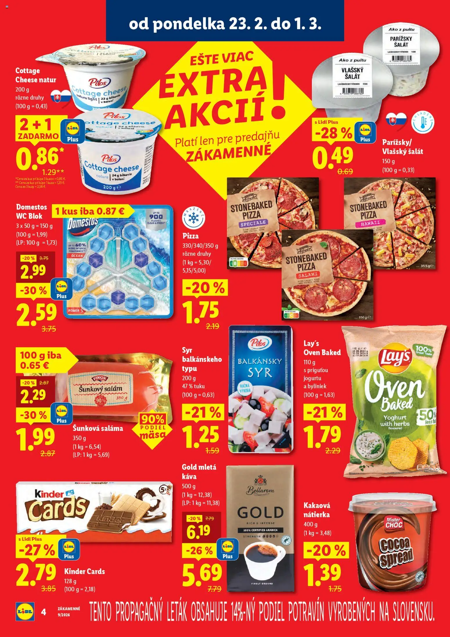 Nové Lidl akcie – leták je platný od 23.02.2026 | Strana: 4 | Produkty: Káva, Pizza, Kinder, Domestos