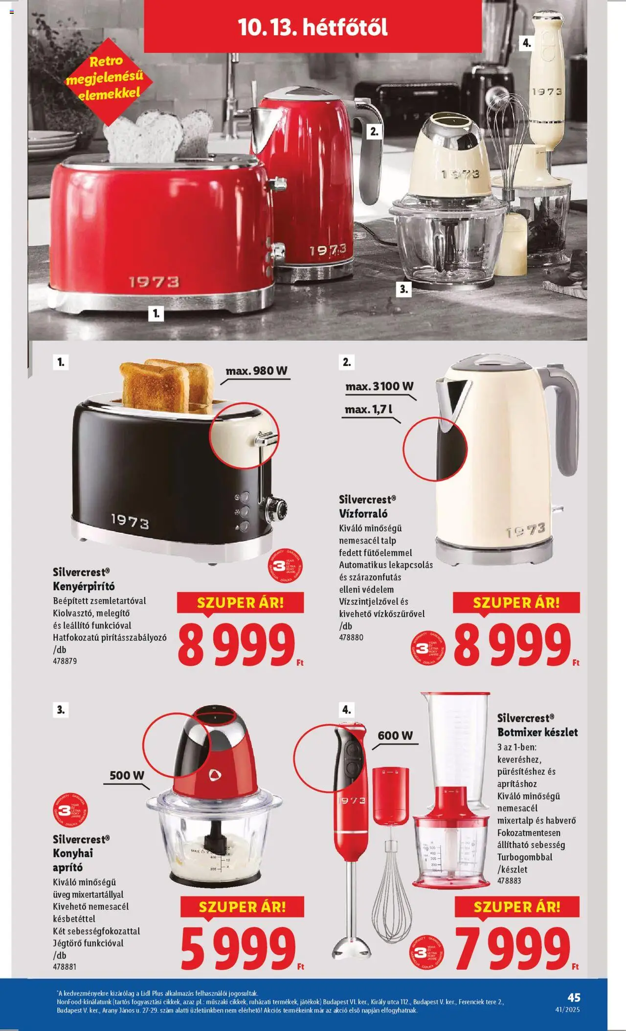 Lidl akciós ujság - amely érvényes a következő dátumtól: 09.10.2025 | Oldal: 45 | Termékek: Aprító, Botmixer, Vízforraló, Játékok