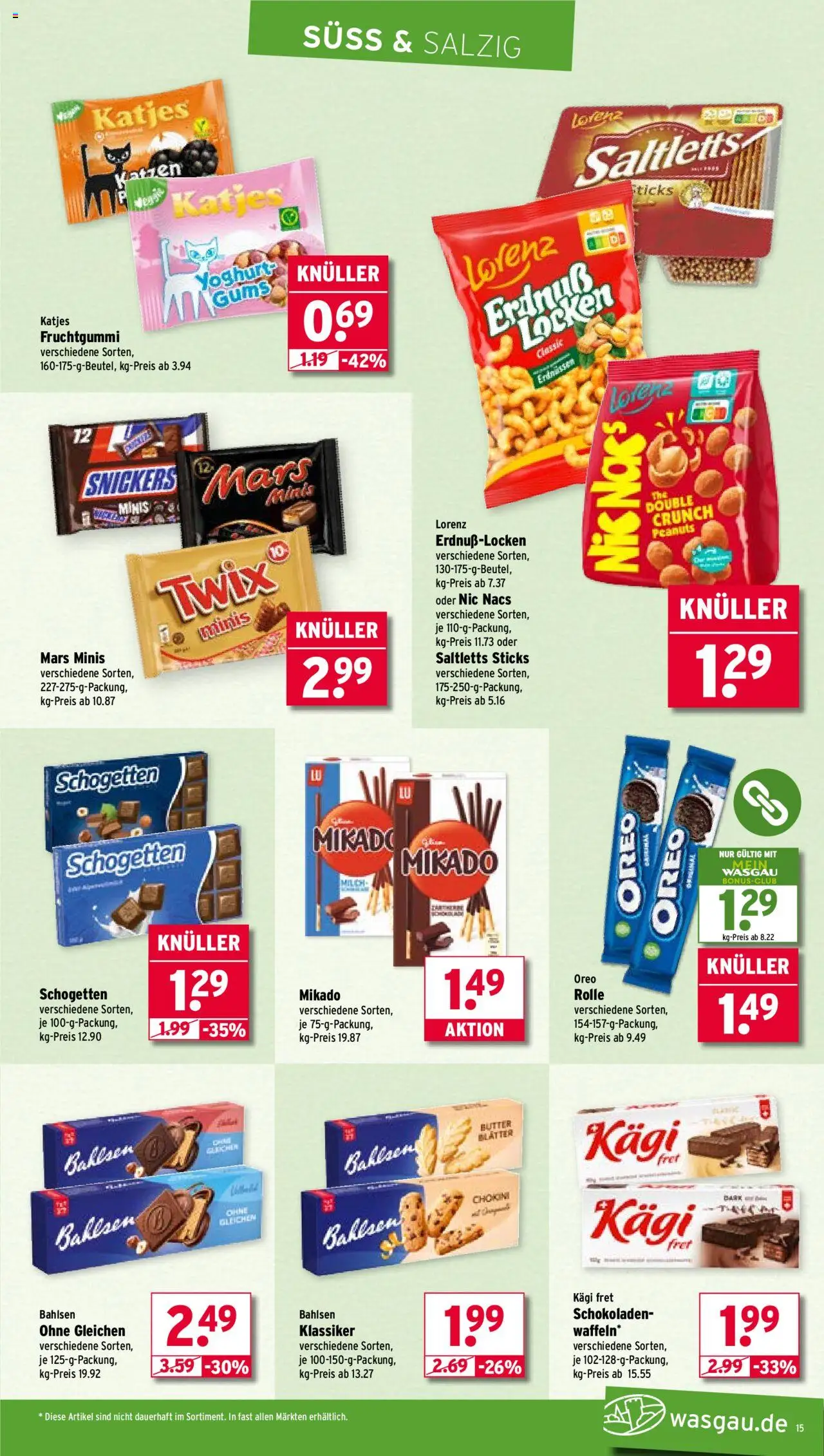 Wasgau Prospekt 	 - gültig ab dem 25.08.2025 | Seite: 15 | Produkte: Butter, Snickers, Mars, Schogetten