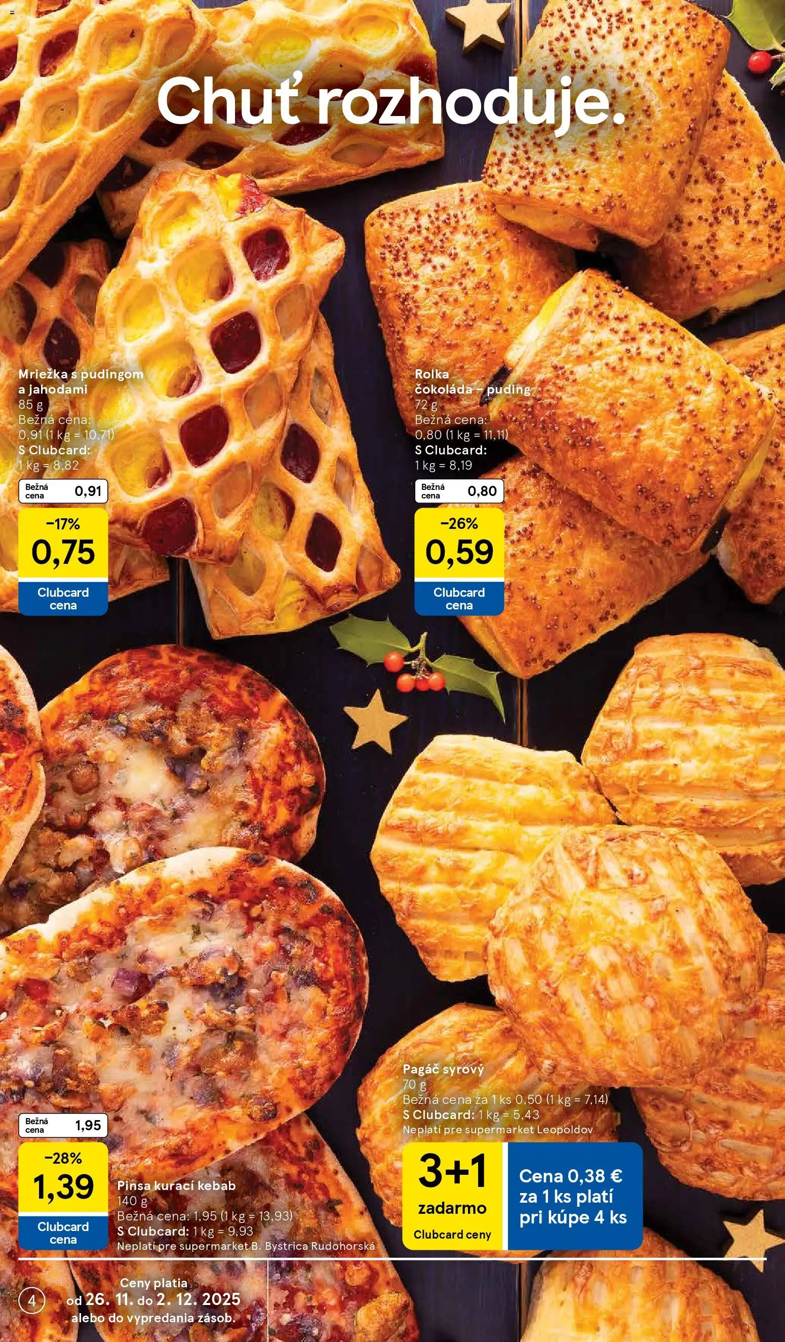 Nové Tesco akcie – leták je platný od 26.11.2025 | Strana: 4 | Produkty: Puding, Čokoláda