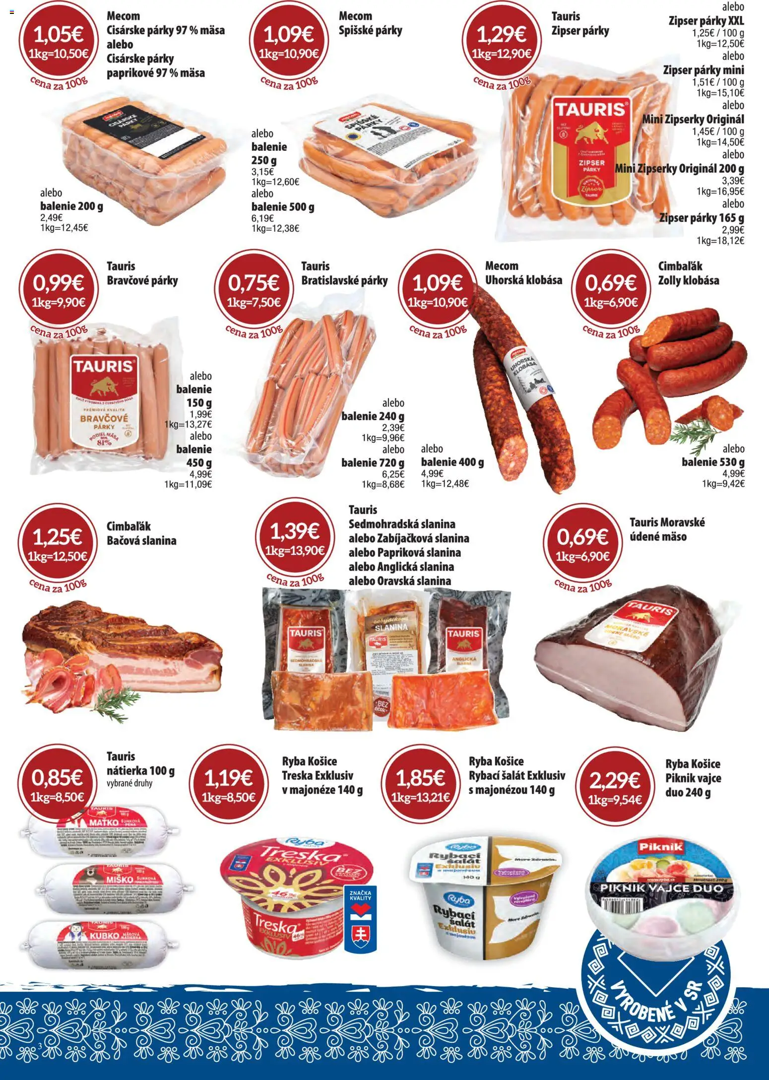 Nové Nitrazdroj akcie – leták je platný od 01.04.2026 | Strana: 3 | Produkty: Klobása, Ryba, Šalát, Párky