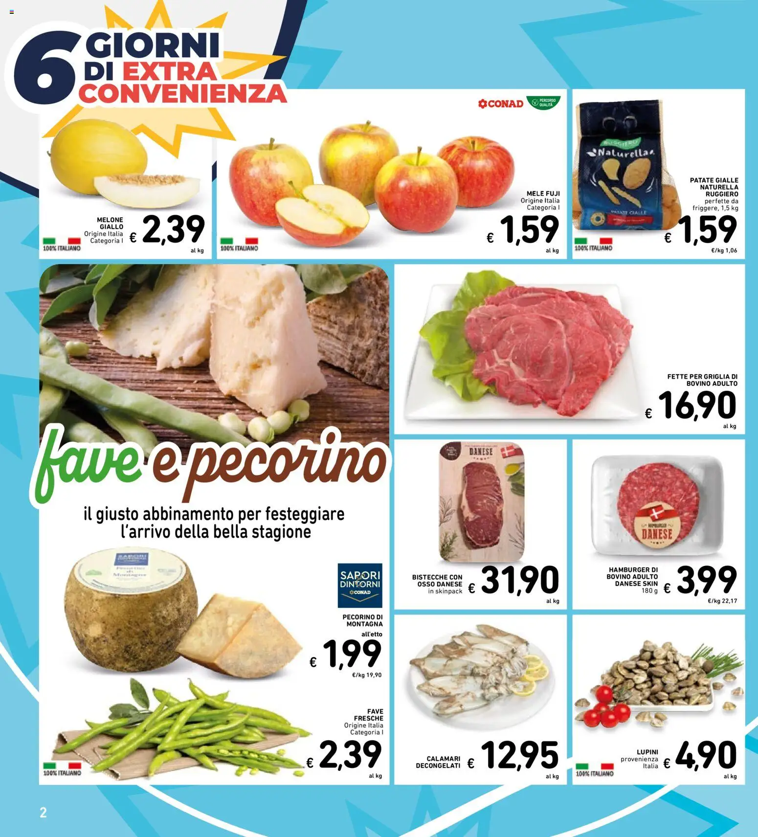 Volantino Spazio Conad del 24.04.2026 | Pagina: 2 | Prodotti: Bovino, Calamari, Hamburger, Pecorino