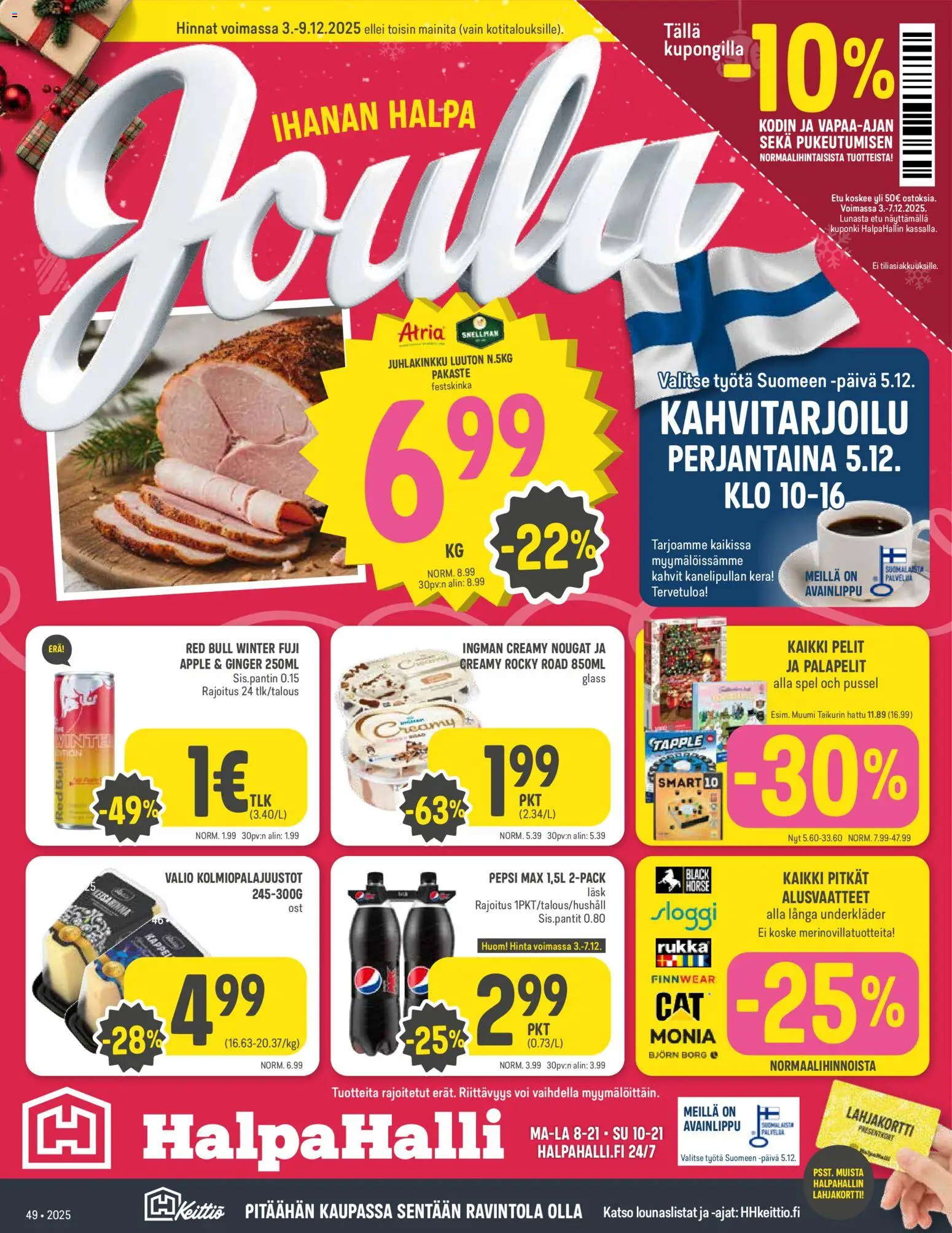 Halpa Halli tarjoukset – voimassa 03.12.2025 alkaen | Sivu: 1 | Tuotteet: Alusvaatteet, Voi, Pepsi, Hattu
