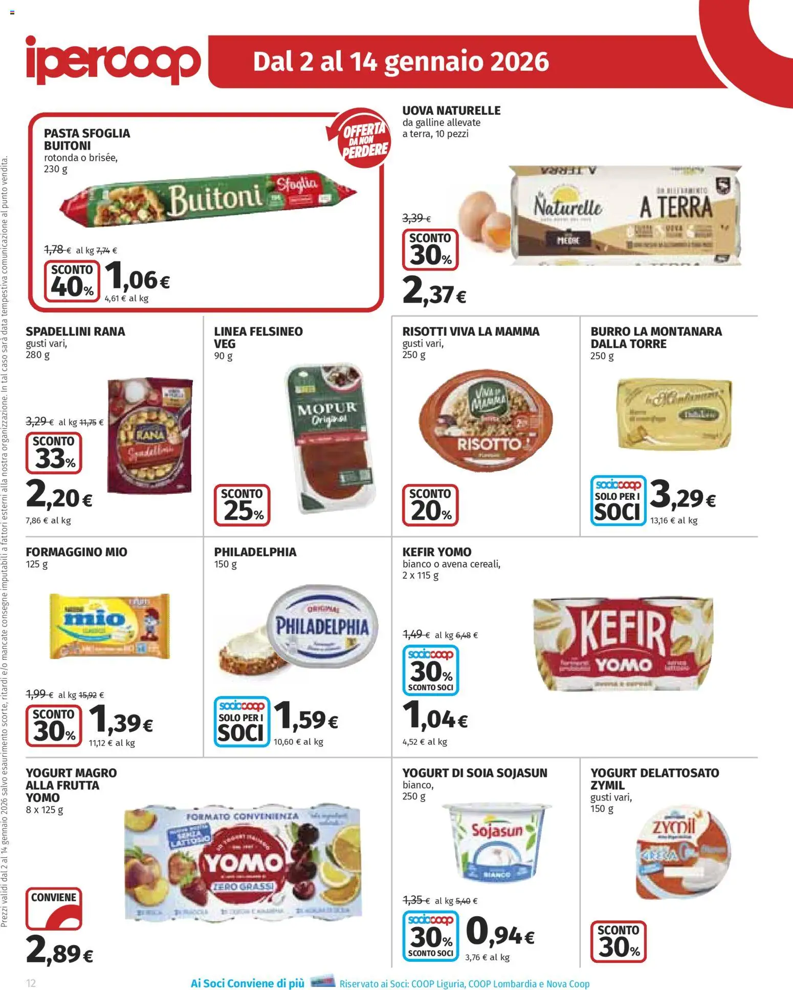 Volantino Ipercoop del 02.01.2026 | Pagina: 12 | Prodotti: Uova, Burro, Pasta, Data
