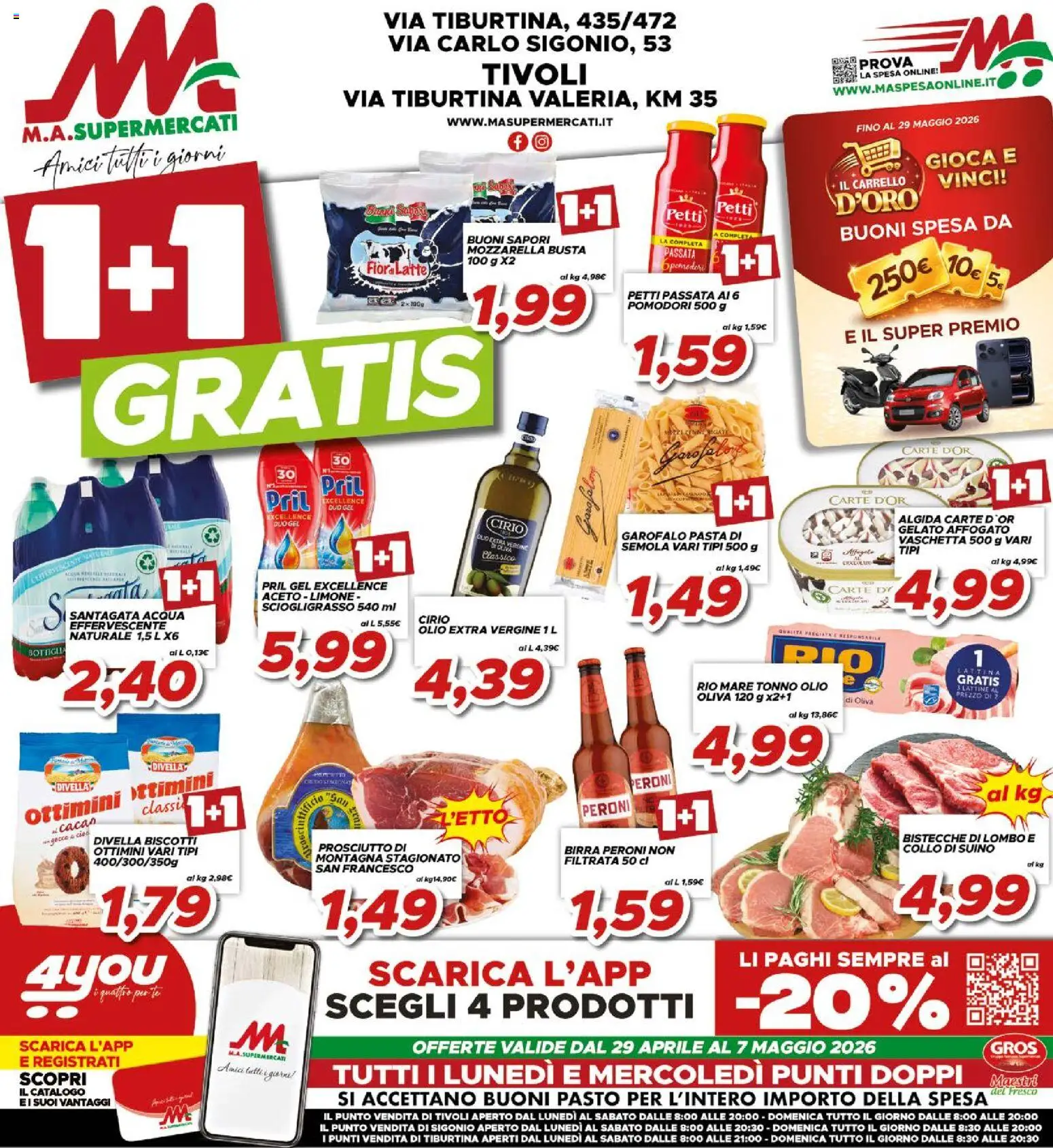 Volantino Ma Supermercati del 29.04.2026 | Pagina: 1 | Prodotti: Prosciutto, Pasta, Carrello, Olio extra vergine