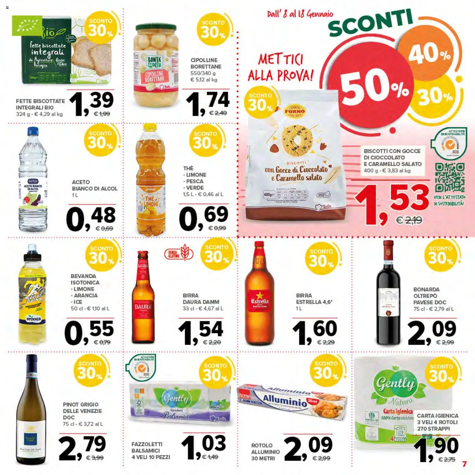Volantino Todis del 08.01.2026 | Pagina: 7 | Prodotti: Cioccolato, Limone, Pesca, Fette biscottate