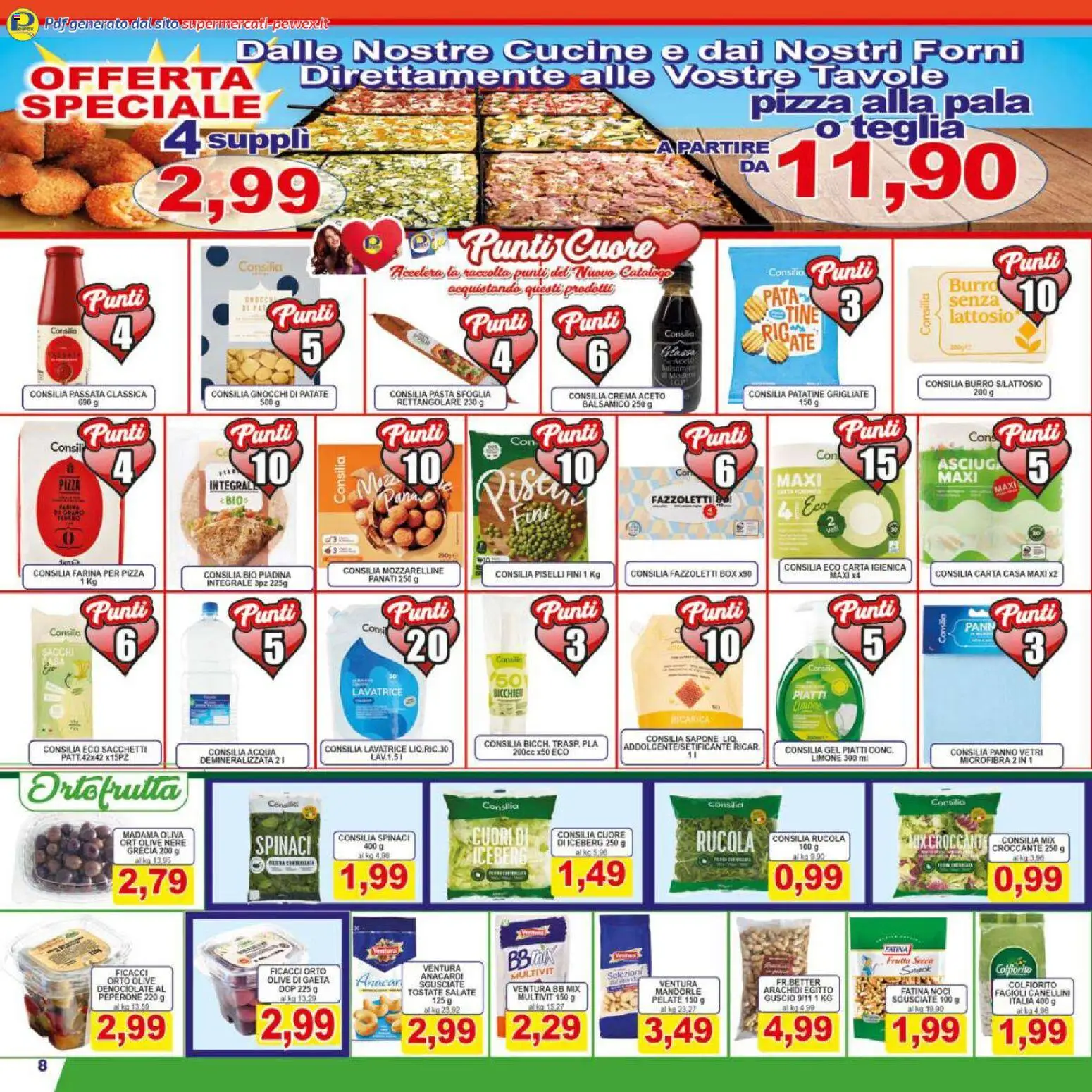Volantino Pewex del 16.01.2026 | Pagina: 8 | Prodotti: Olive, Pasta, Lavatrice, Piselli