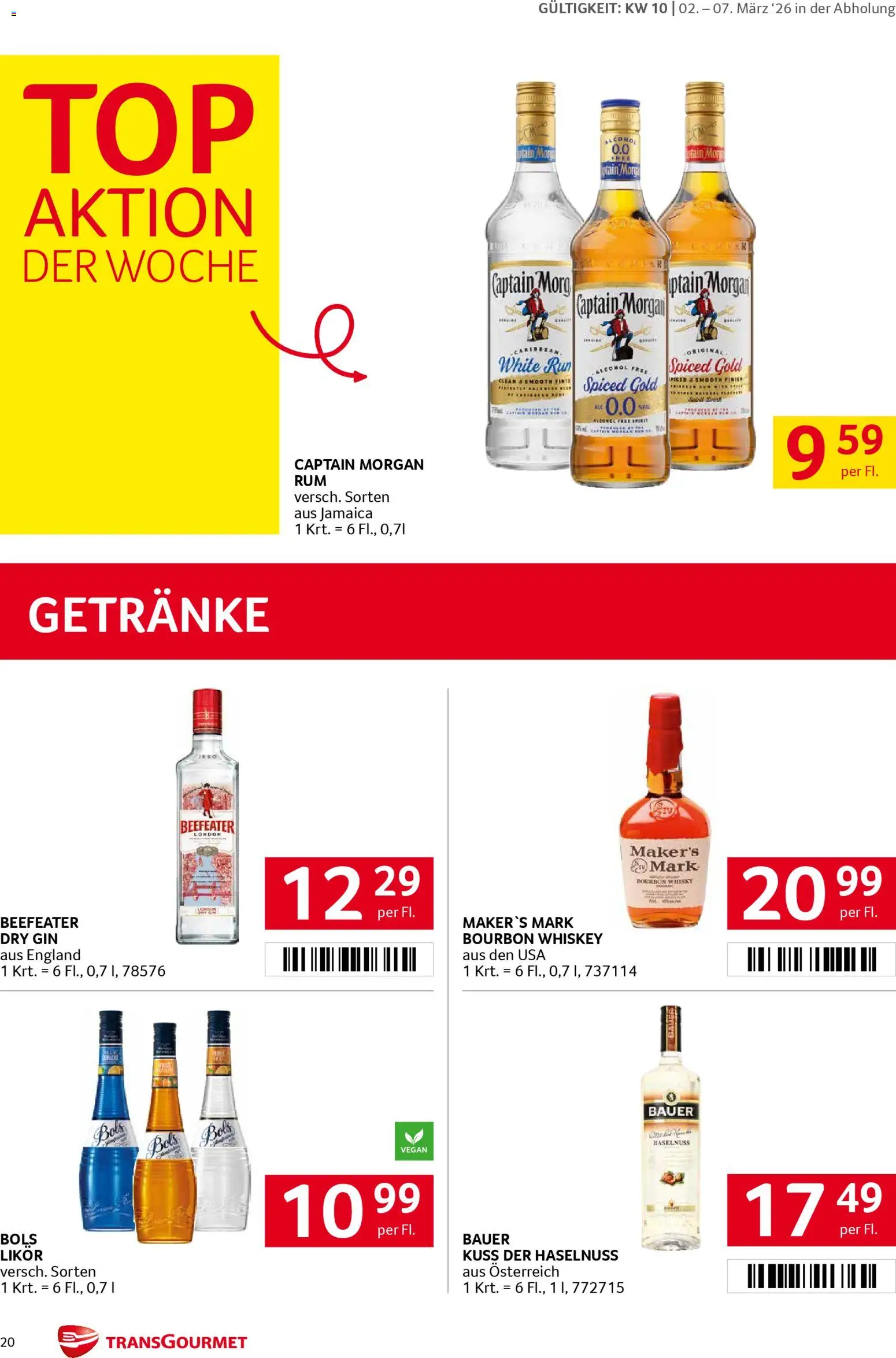 Transgourmet Flugblatt gültig ab 02.03.2026 | Seite: 19 | Produkte: Gin, Whiskey, Bourbon