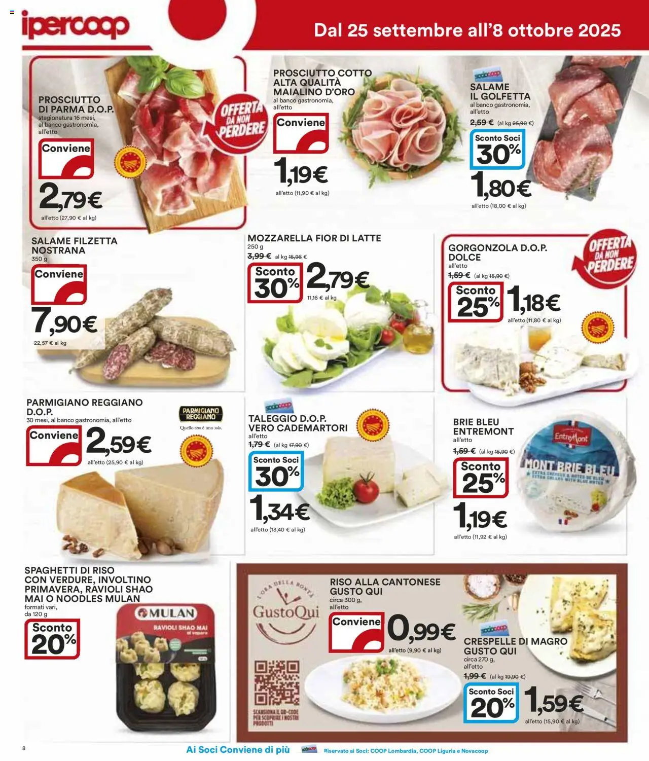 Volantino Ipercoop del 25.09.2025 | Pagina: 8 | Prodotti: Prosciutto Cotto, Mozzarella, Latte, Parmigiano