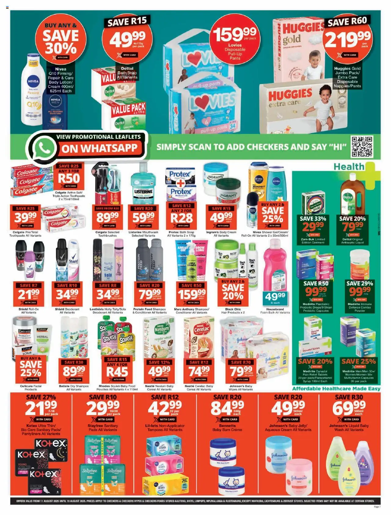 Checkers Gauteng - August Mid-Month Promotion │ valid from 11.08.2025 | Page: 7 | Products: Pants, Detergente líquido, Mouthwash, Foam