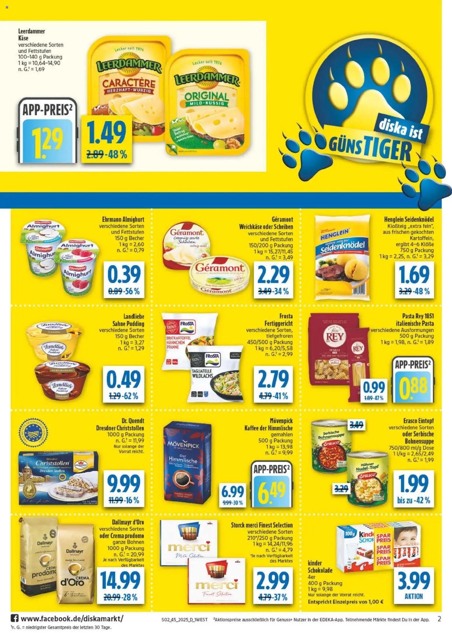 Diska - Diska Angebote Bayern KW45 – gültig ab 03.11.2025 | Seite: 2 | Produkte: Käse, Kaffee, Pudding, Frosta