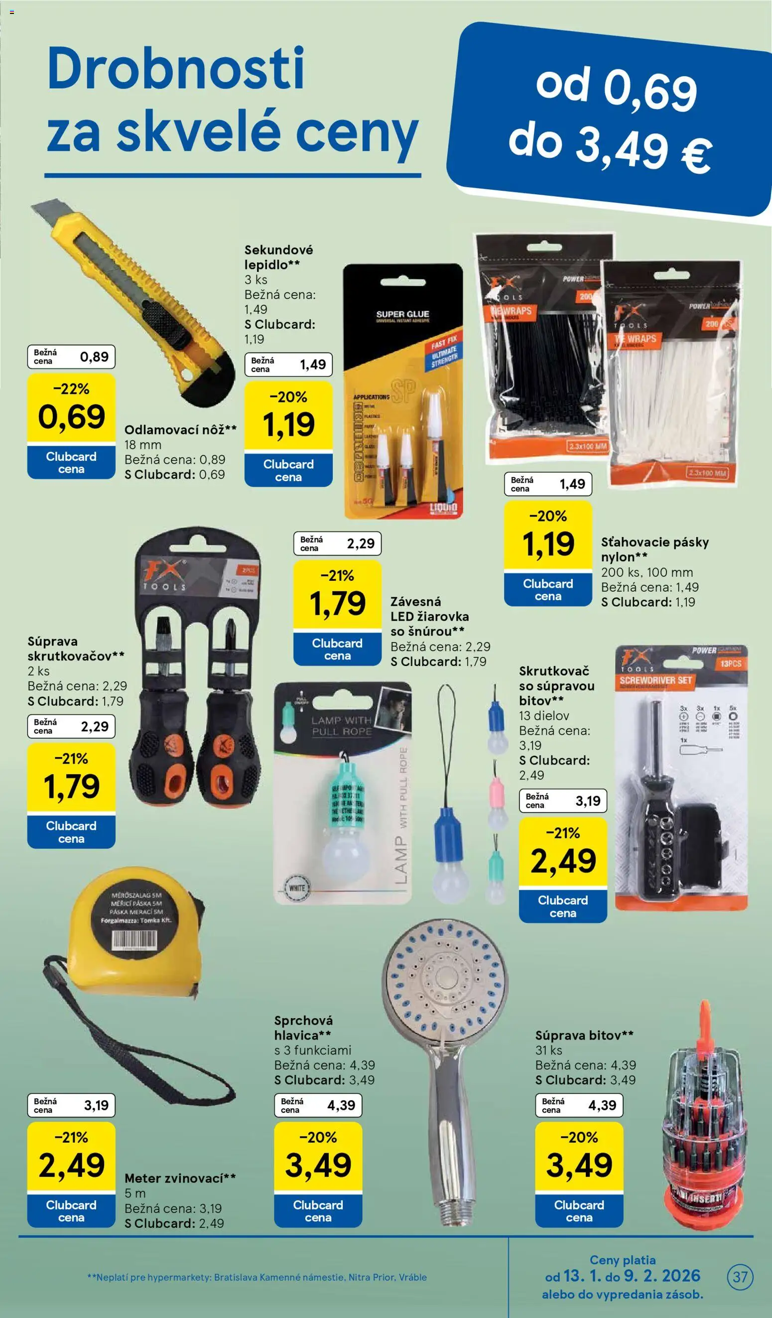 Nové Tesco akcie – leták je platný od 14.01.2026 | Strana: 37 | Produkty: Žiarovka, Skrutkovač, Led