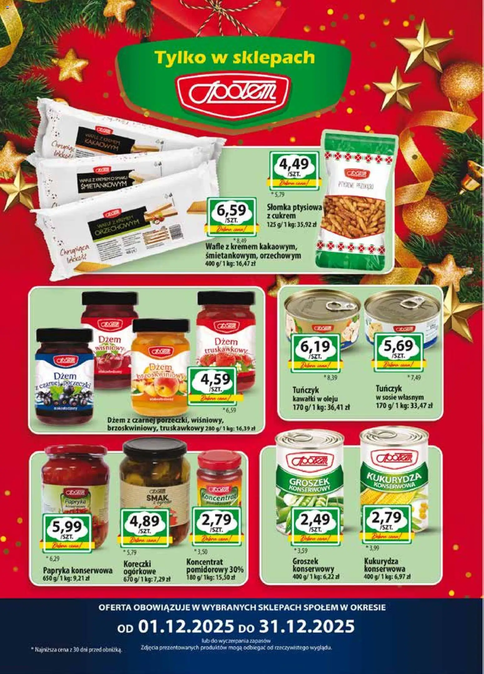 Społem Gazetka od 01.12.2025 | Strona: 11 | Produkty: Groszek, Papryka konserwowa, Słomka ptysiowa, Dżem