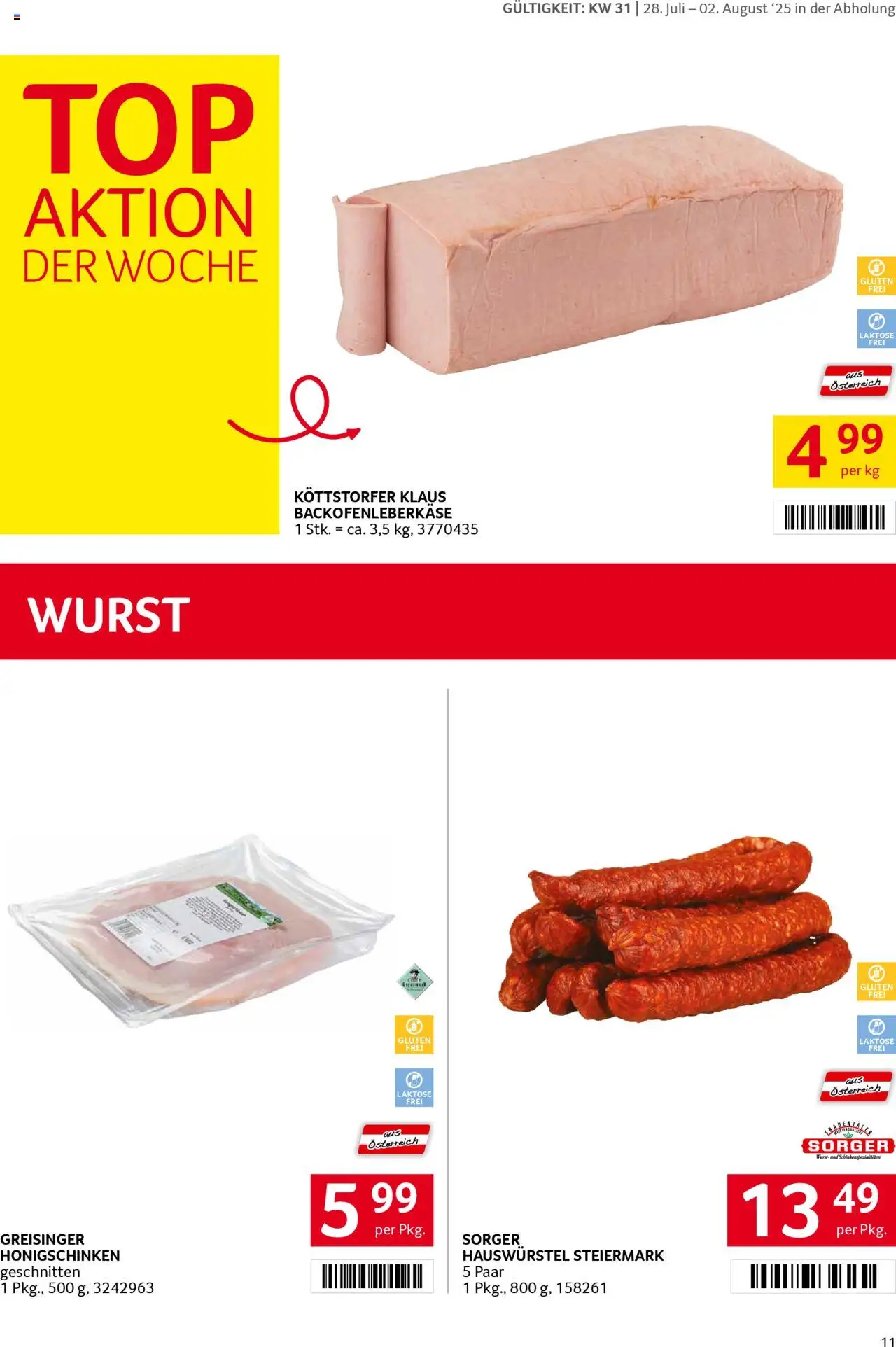 Transgourmet Flugblatt gültig ab 27.07.2025 | Seite: 11 | Produkte: Wurst