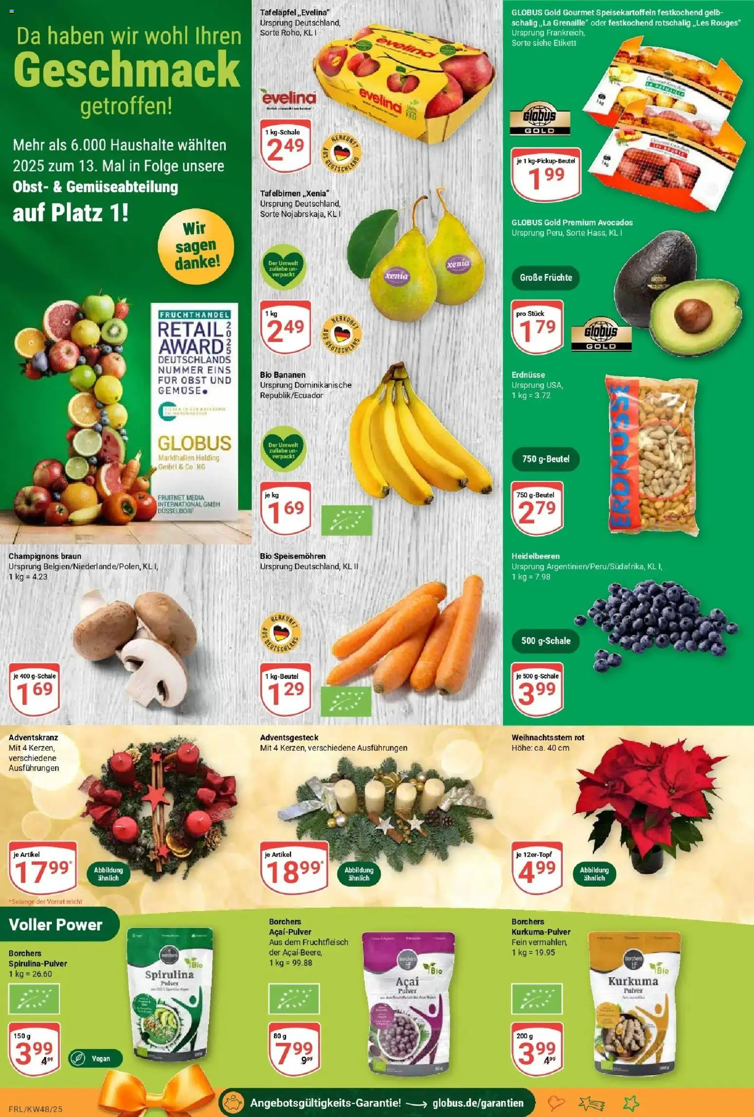 Globus prospekt Freilassing	 – gültig ab 23.11.2025 | Seite: 6 | Produkte: Erdnüsse, Bananen, Gemüse, Obst