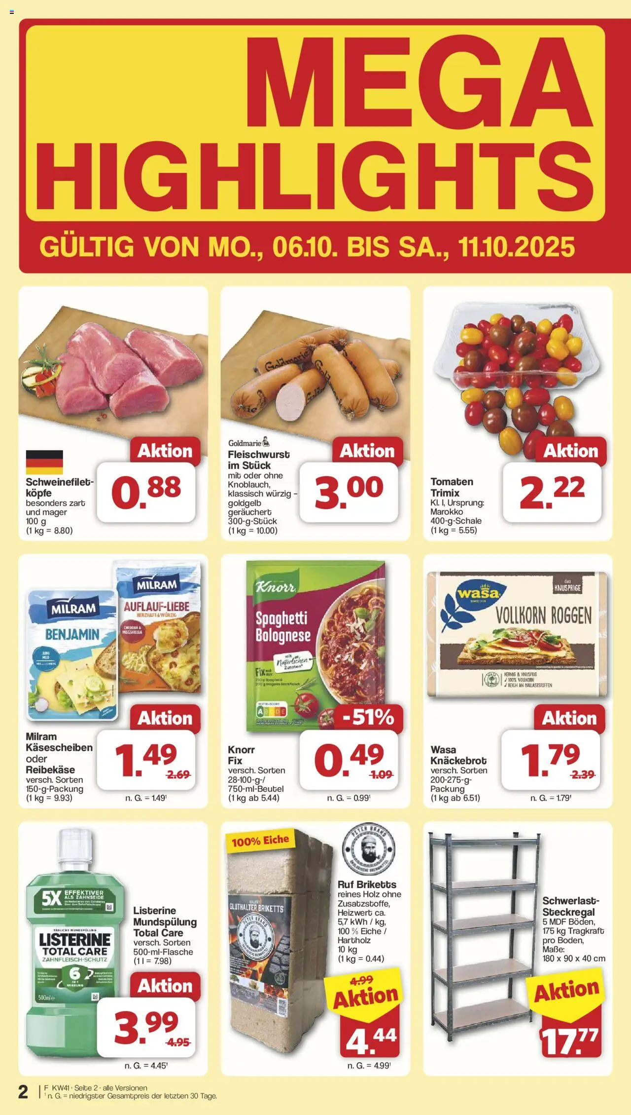 Famila Nordwest Prospekt 	 – gültig ab 06.10.2025 | Seite: 2 | Produkte: Mozzarella, Knorr, Listerine, Hackfleisch