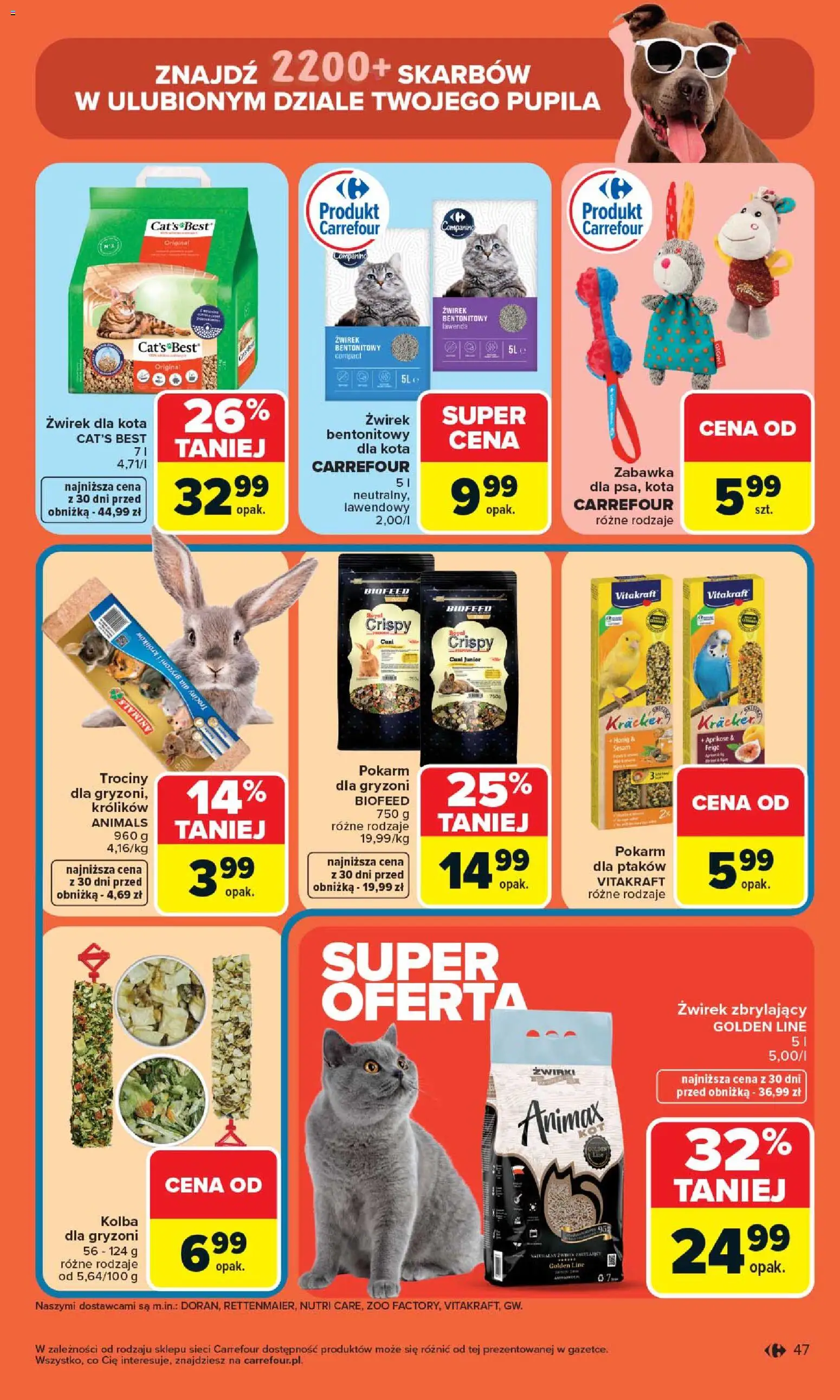 Carrefour gazetka od 07.04.2026 | Strona: 49 | Produkty: Żwirek dla kota, Żwirek bentonitowy