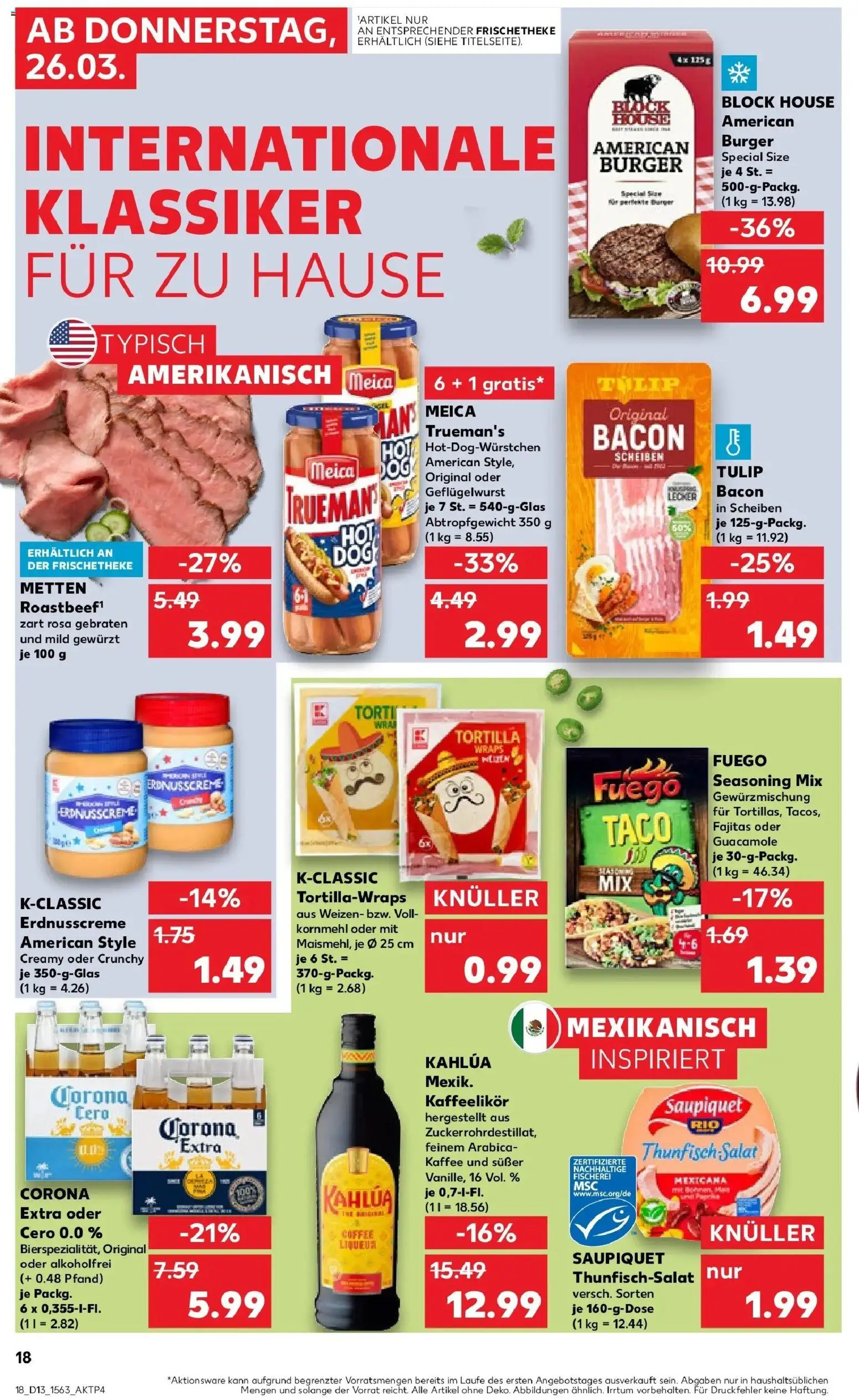 Kaufland Prospekt Hamburg	 – gültig ab 26.03.2026 | Seite: 18 | Produkte: Butter, Thunfisch, Burger, Salat