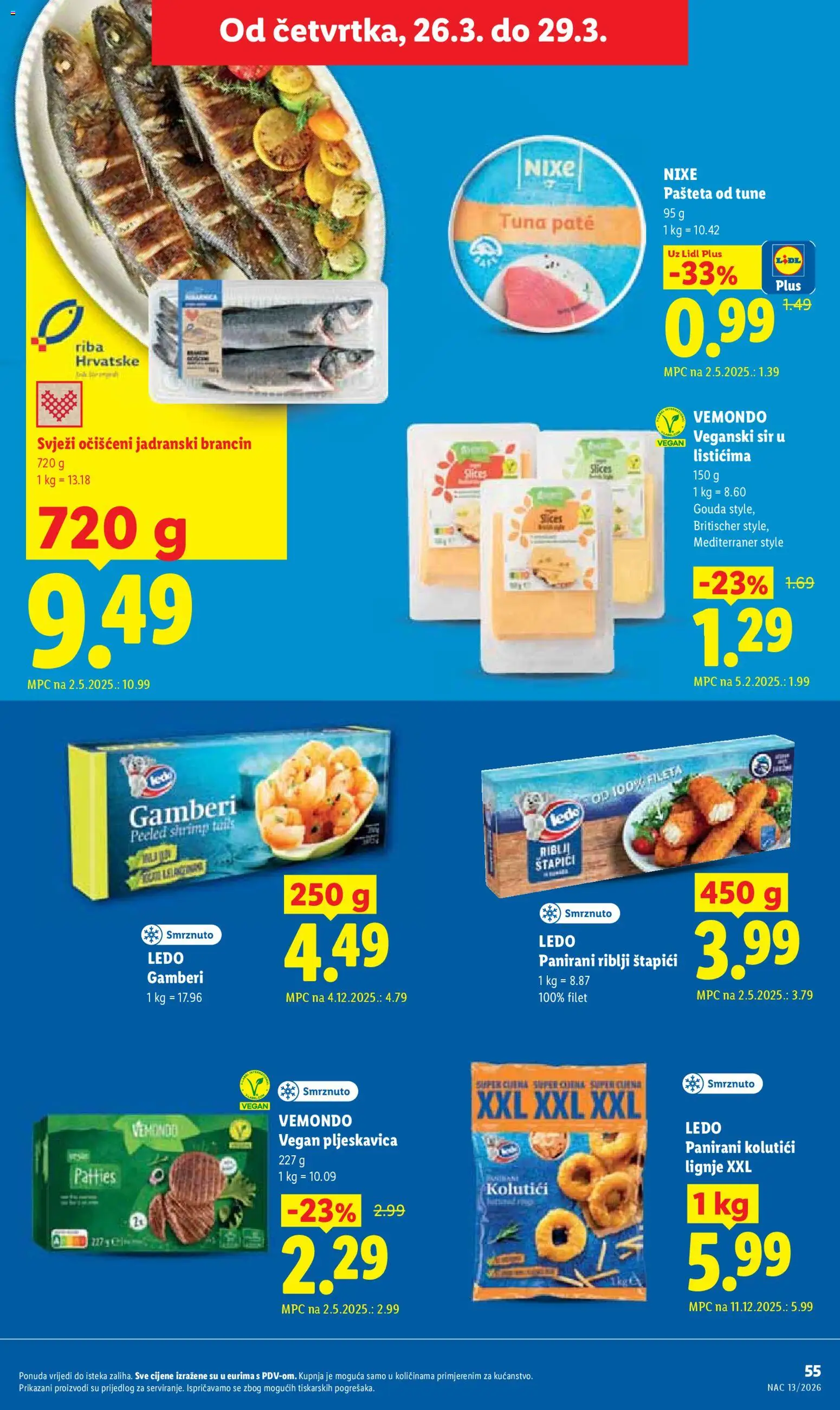 Lidl katalog | vrijedi od 23.03.2026 | Stranica: 55 | Proizvodi: Riblji štapići, Riba, Lignje, Tuna