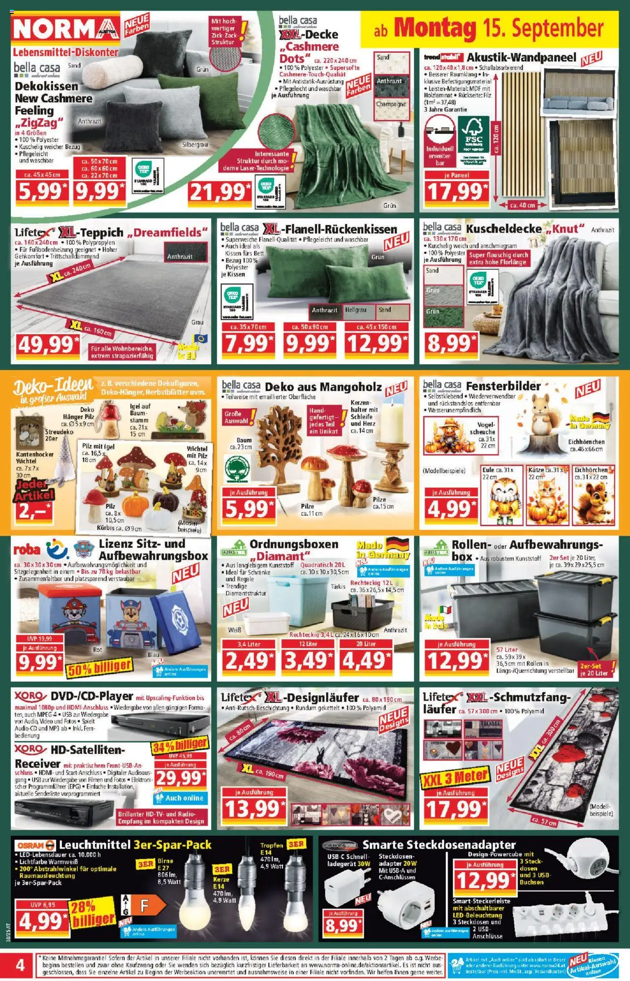 Norma Flugblatt gültig ab 08.09.2025 | Seite: 4 | Produkte: Kürbis, Adapter, USB, Bett