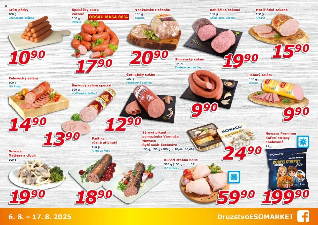 Eso market leták od 06.08.2025 | Strana: 3 | Produkty: Salám, Šunka, Vídeňské párky, Klobása