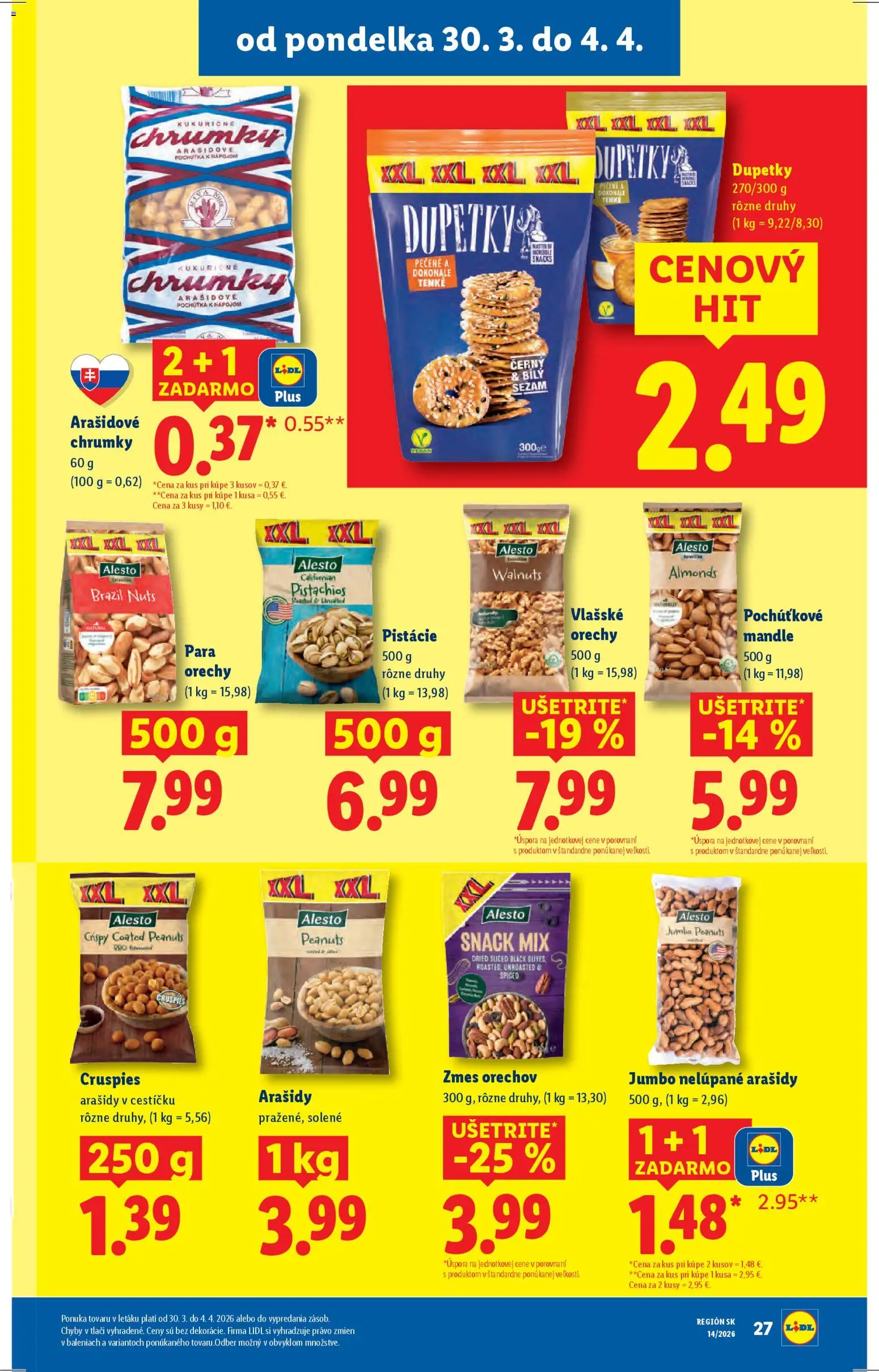 Nové Lidl akcie – leták je platný od 30.03.2026 | Strana: 31 | Produkty: Orechy, Arašidy, Pistácie, Vlašské orechy