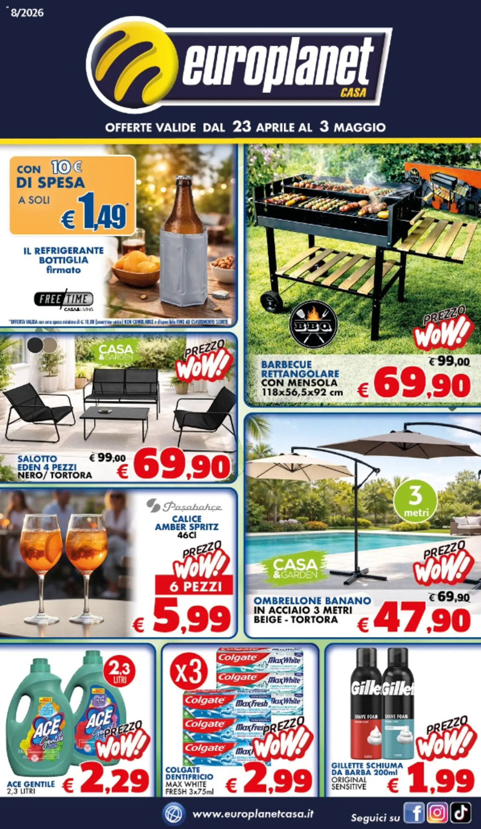 Volantino Europlanet Casa del 23.04.2026 | Pagina: 1 | Prodotti: Calice, Ombrellone, Bottiglia, Mensola