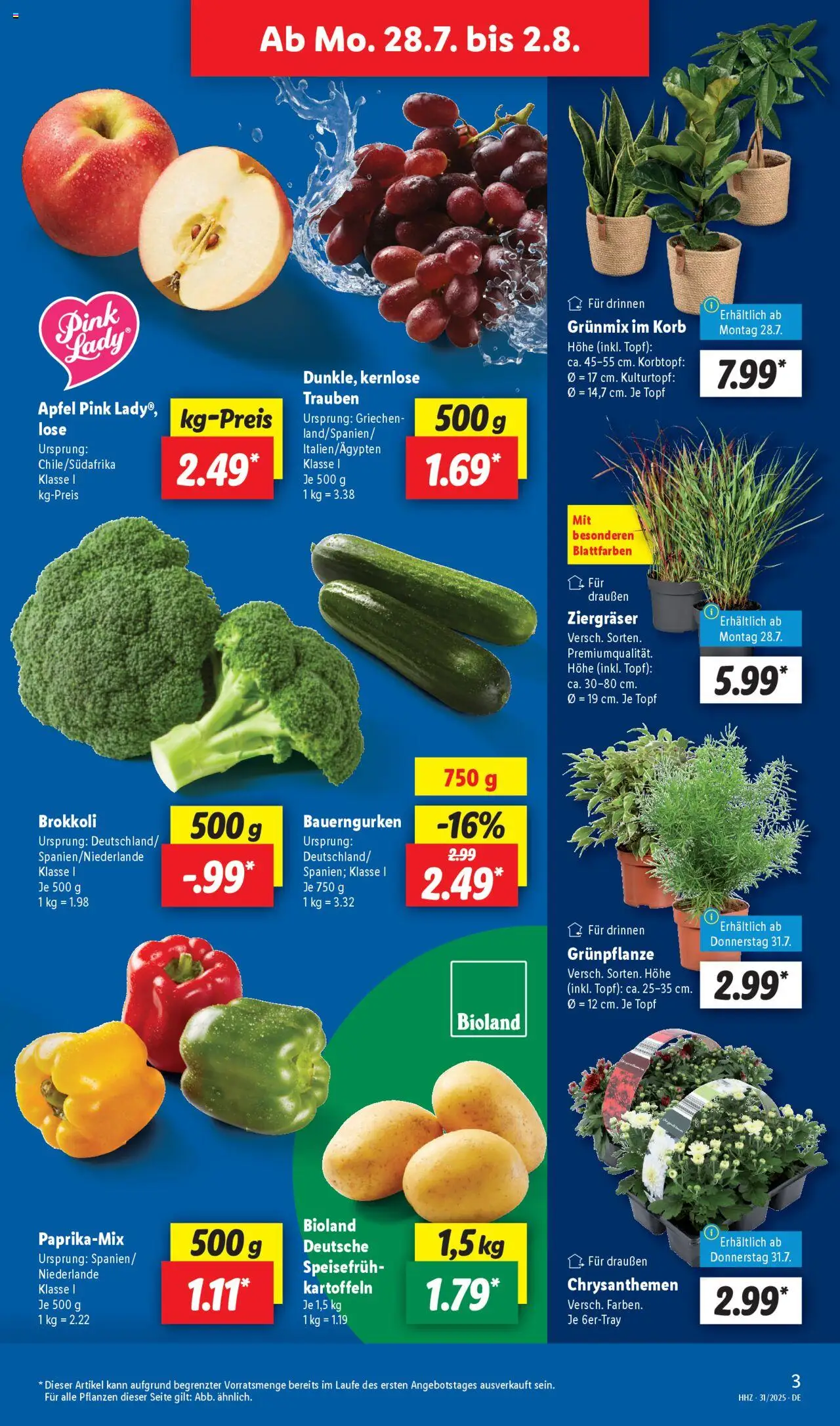Lidl - Hessen - gültig ab dem 28.07.2025 | Seite: 3 | Produkte: Trauben, Äpfel, Kartoffeln, Brokkoli
