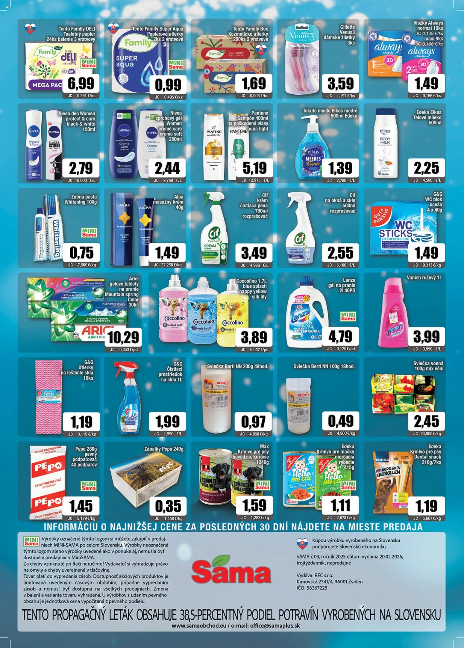 Nové Sama akcie – leták je platný od 20.02.2026 | Strana: 12 | Produkty: Vanish, Šampón, Zubná pasta, Ariel