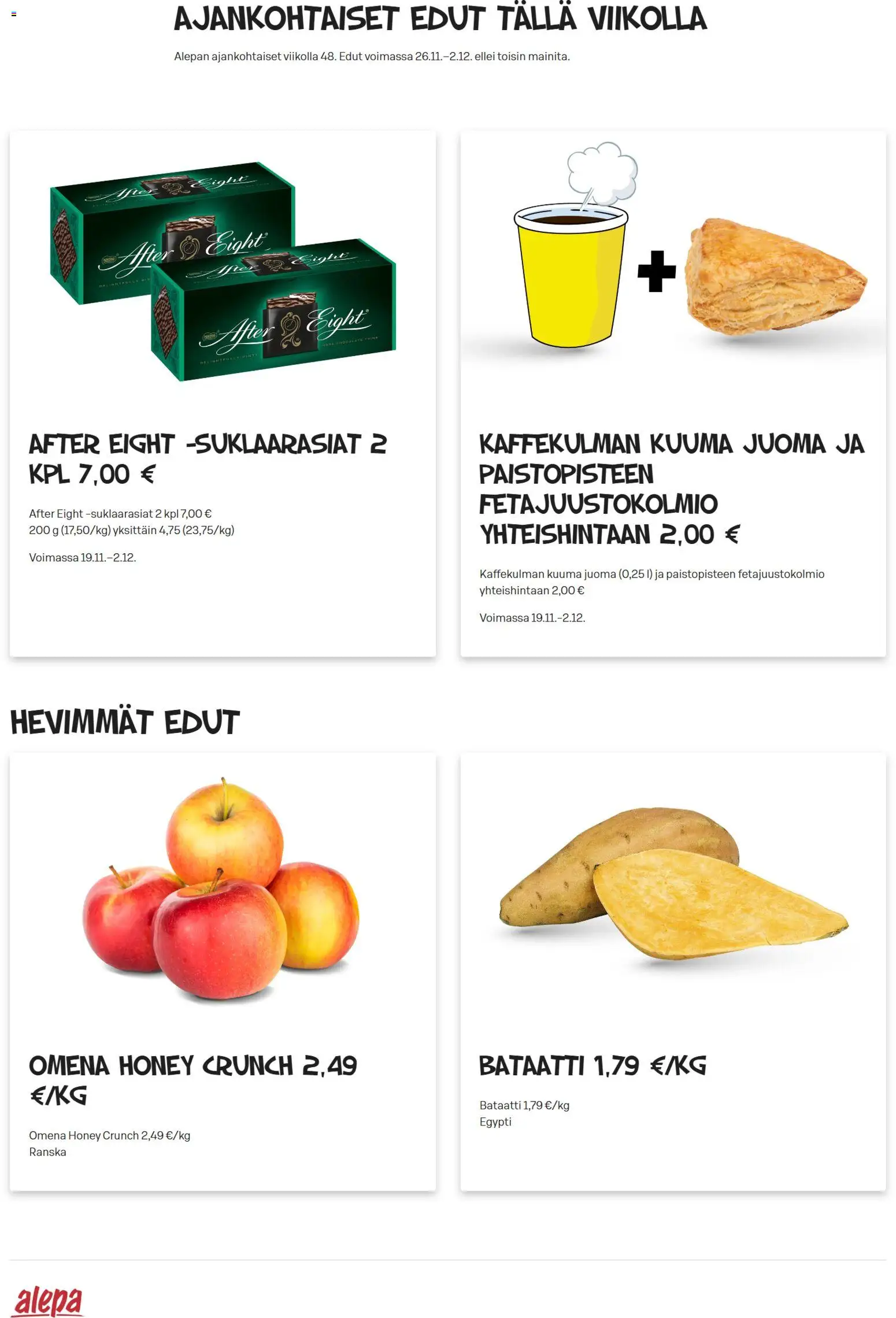 Alepa tarjoukset – voimassa 26.11.2025 alkaen | Sivu: 1 | Tuotteet: Bataatti