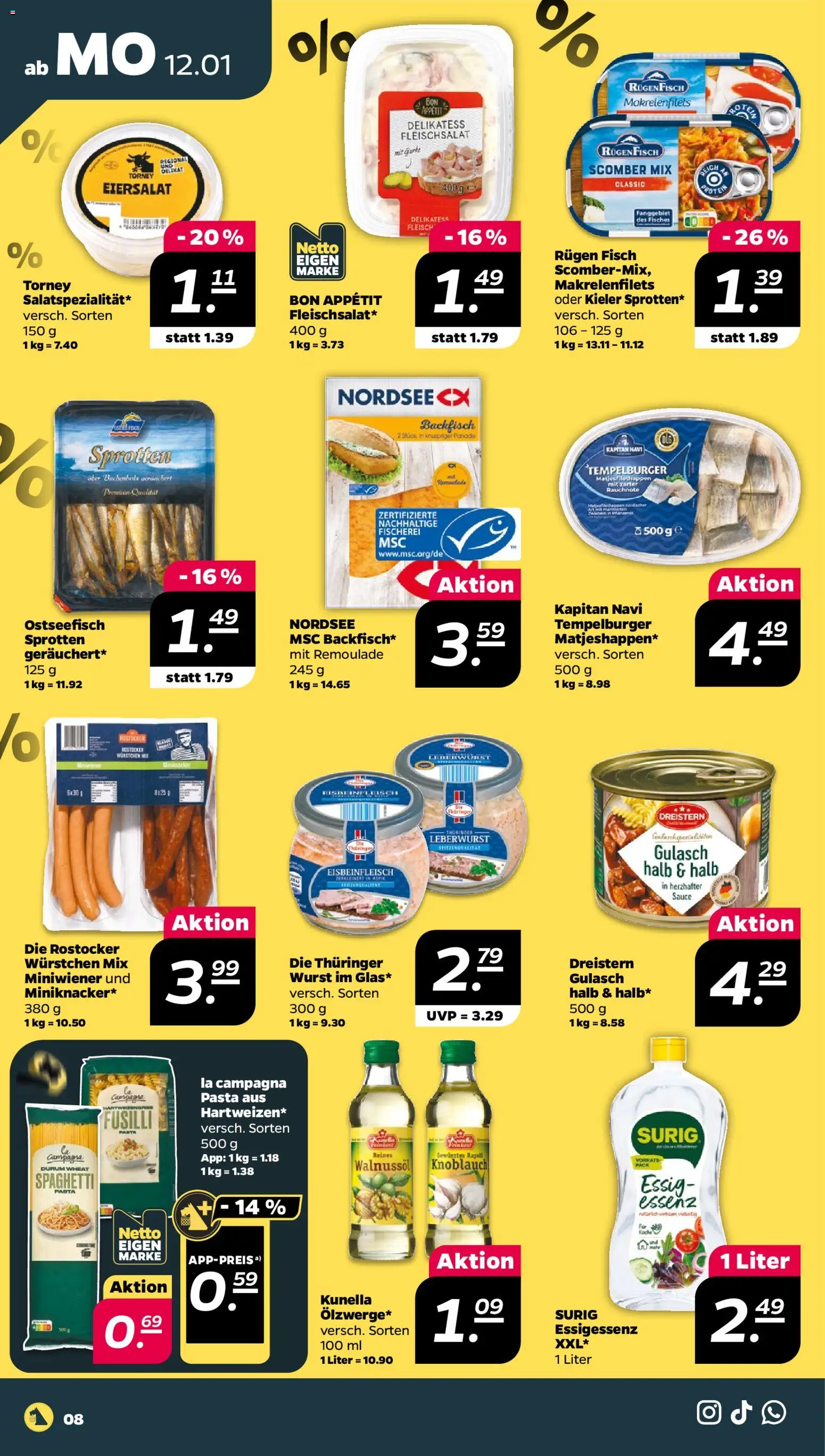 Netto Prospekt 	 – gültig ab 12.01.2026 | Seite: 8 | Produkte: Fisch, Gulasch, Wurst, Navi