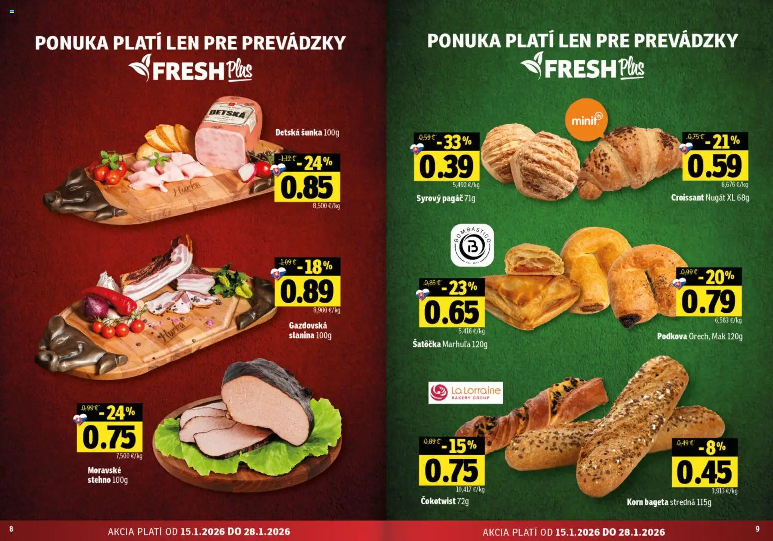 Nové Fresh akcie – leták je platný od 15.01.2026 | Strana: 5 | Produkty: Šunka, Croissant, Slanina, Mak