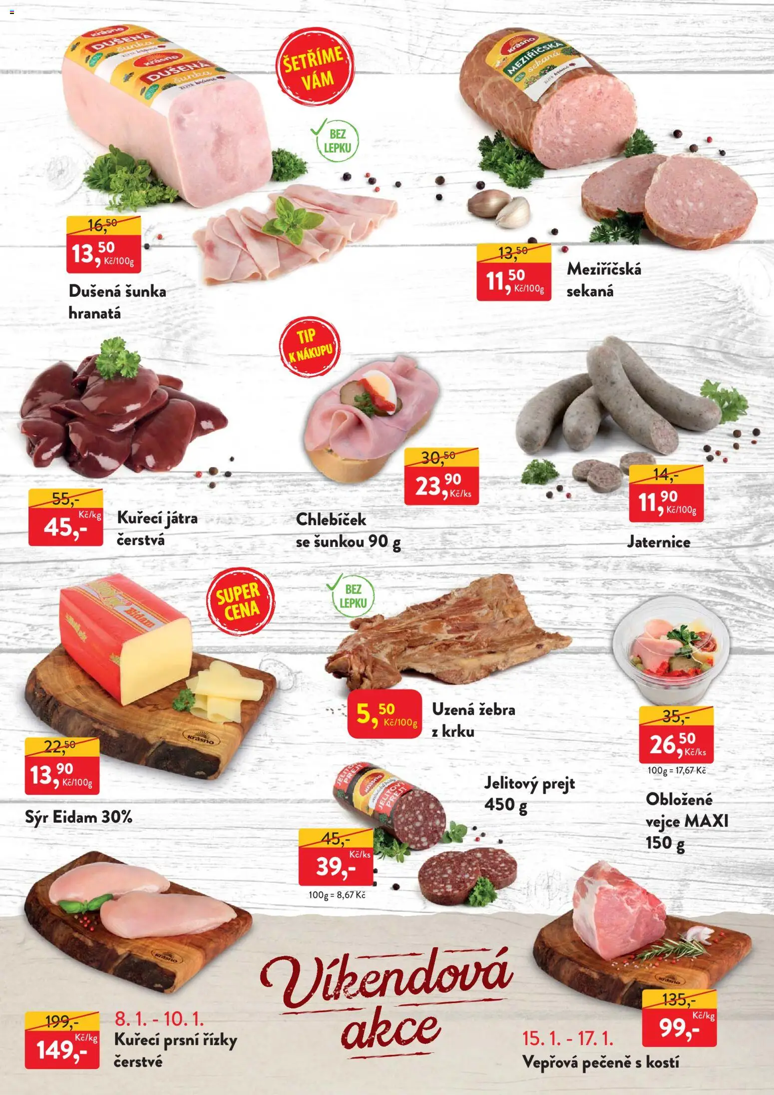 MP Krásno leták od 05.01.2026 | Strana: 4 | Produkty: Vepřová pečeně, Šunka, Kuřecí prsní řízky, Eidam