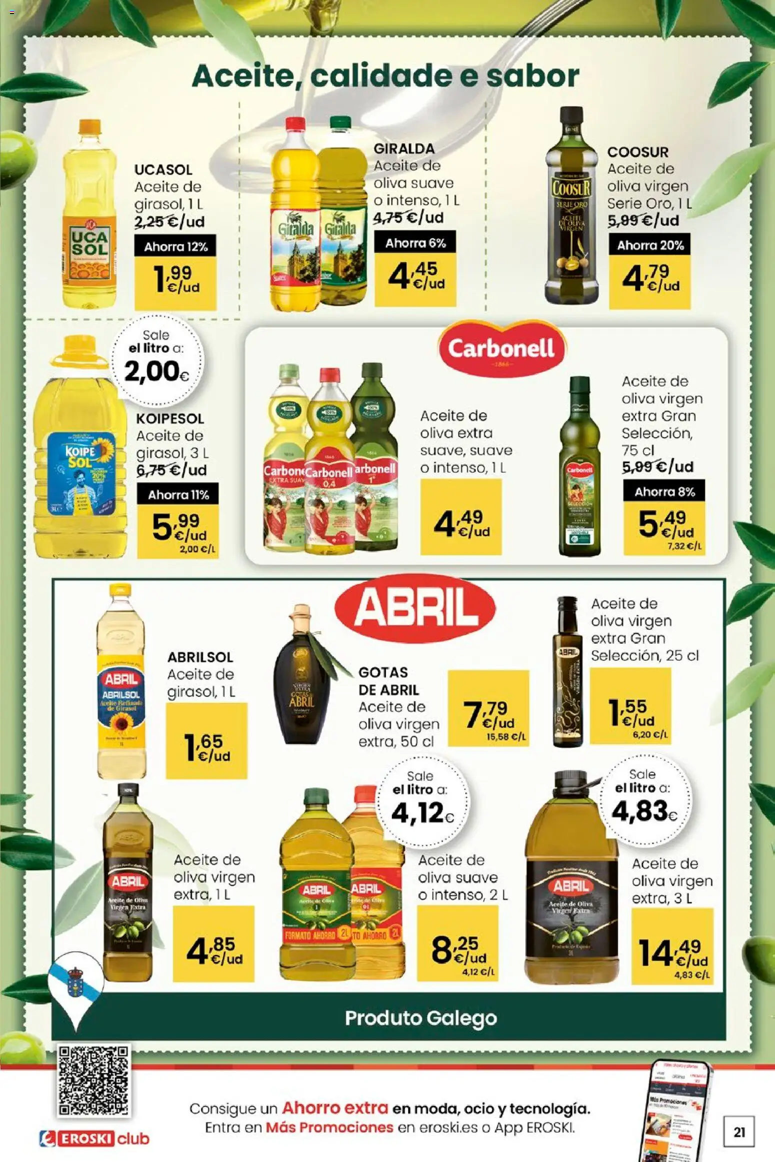 Eroski - Quen ben te quere farache aforrar │ válido desde el 15.01.2026 | Página: 21 | Productos: Aceite, Aceite de oliva, Aceite de oliva virgen extra