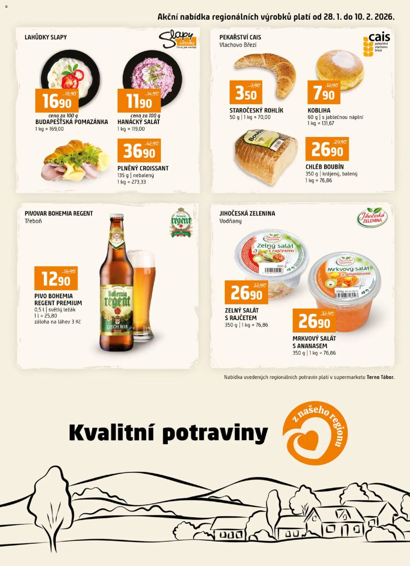 Terno leták - Tábor  od 28.01.2026 | Strana: 1 | Produkty: Salát, Zelenina, Pomazánka, Láhev