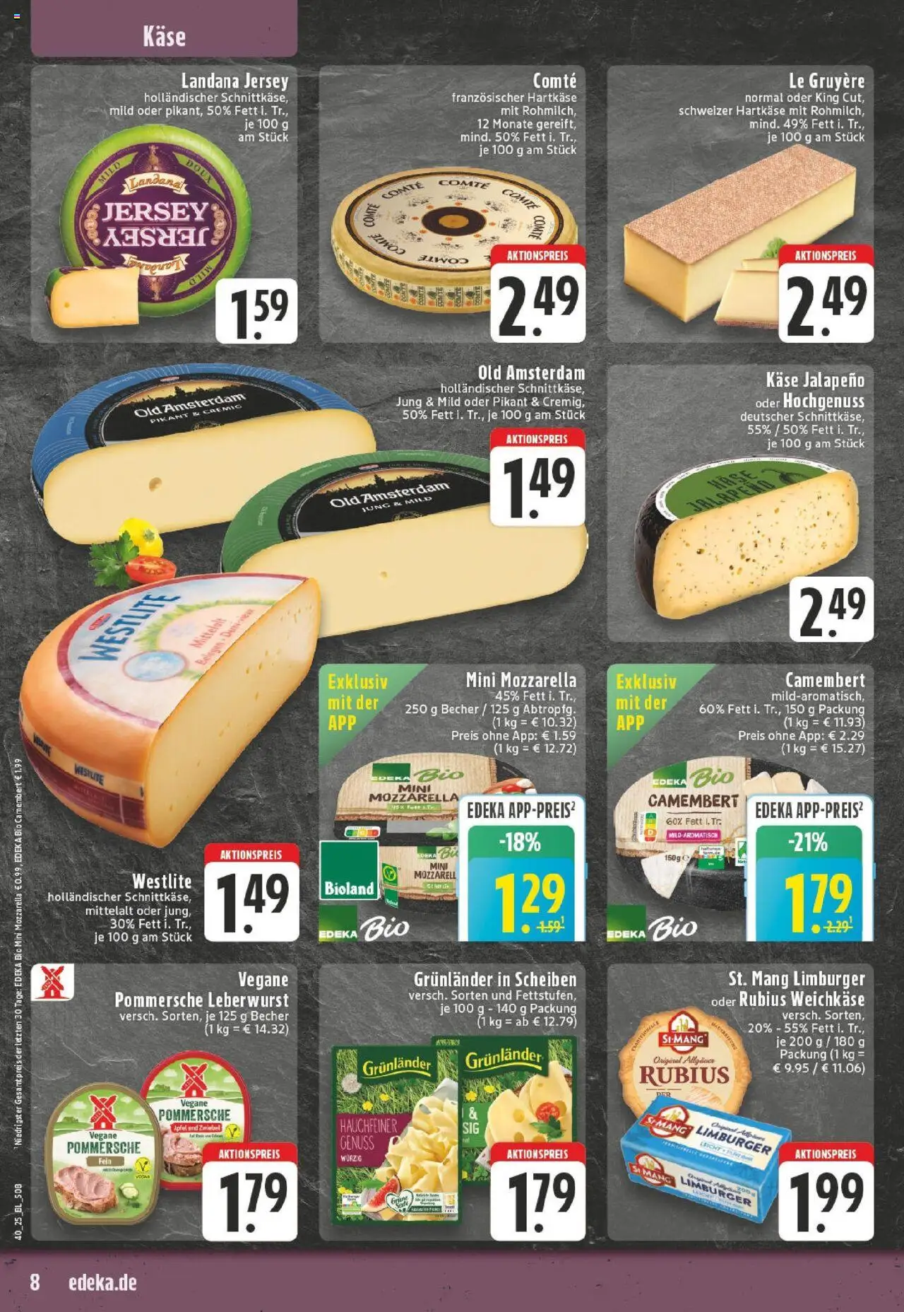 Edeka prospekt Schalksmühle	 – gültig ab 28.09.2025 | Seite: 8 | Produkte: Käse, Mozzarella, Äpfel, Grunlander