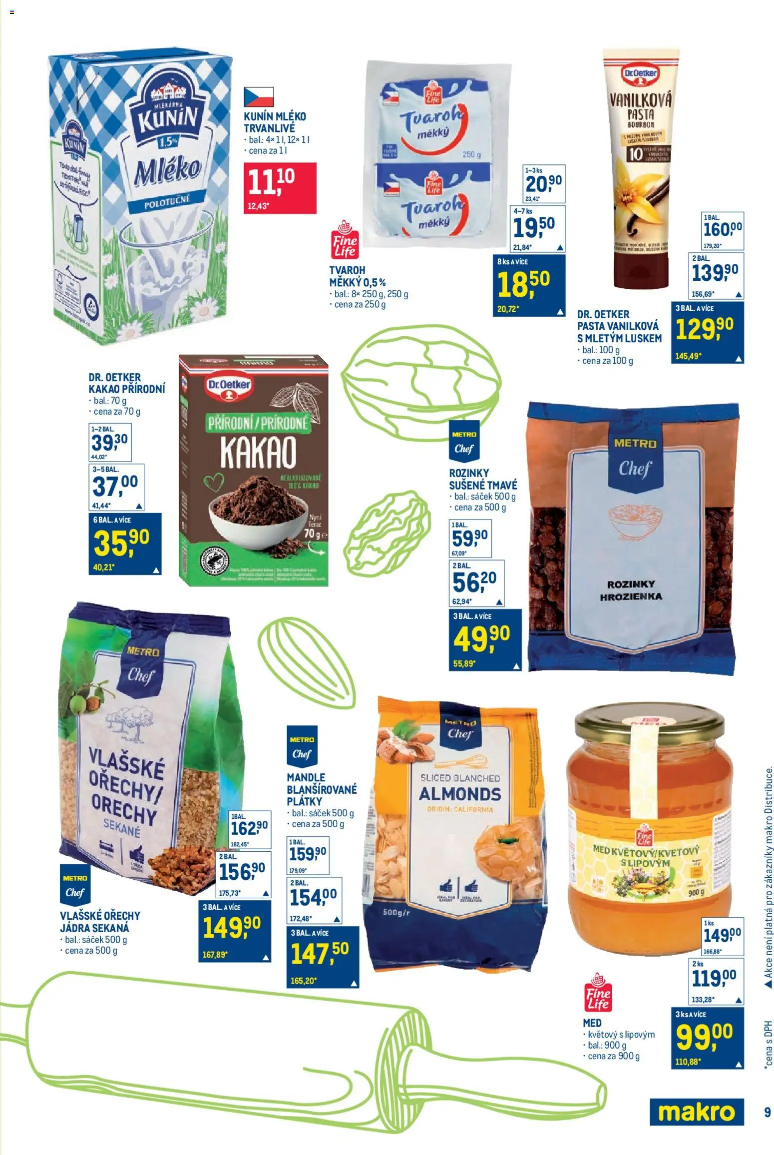 Makro leták - Pro milovníky jídla od 11.03.2026 | Strana: 9 | Produkty: Mléko, Tvaroh, Sekaná, Vlašské ořechy