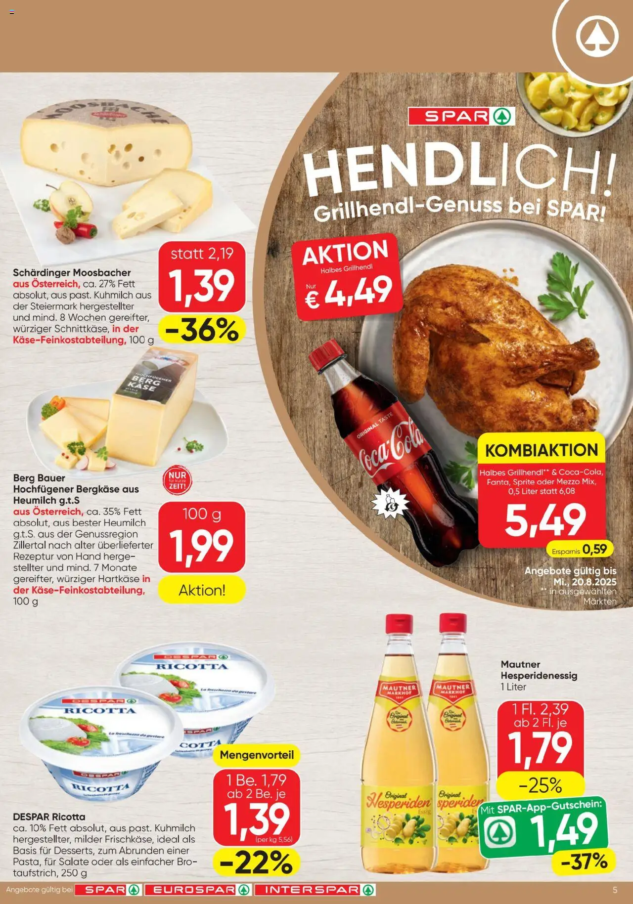 Spar Flugblatt gültig ab 07.08.2025 | Seite: 5 | Produkte: Käse
