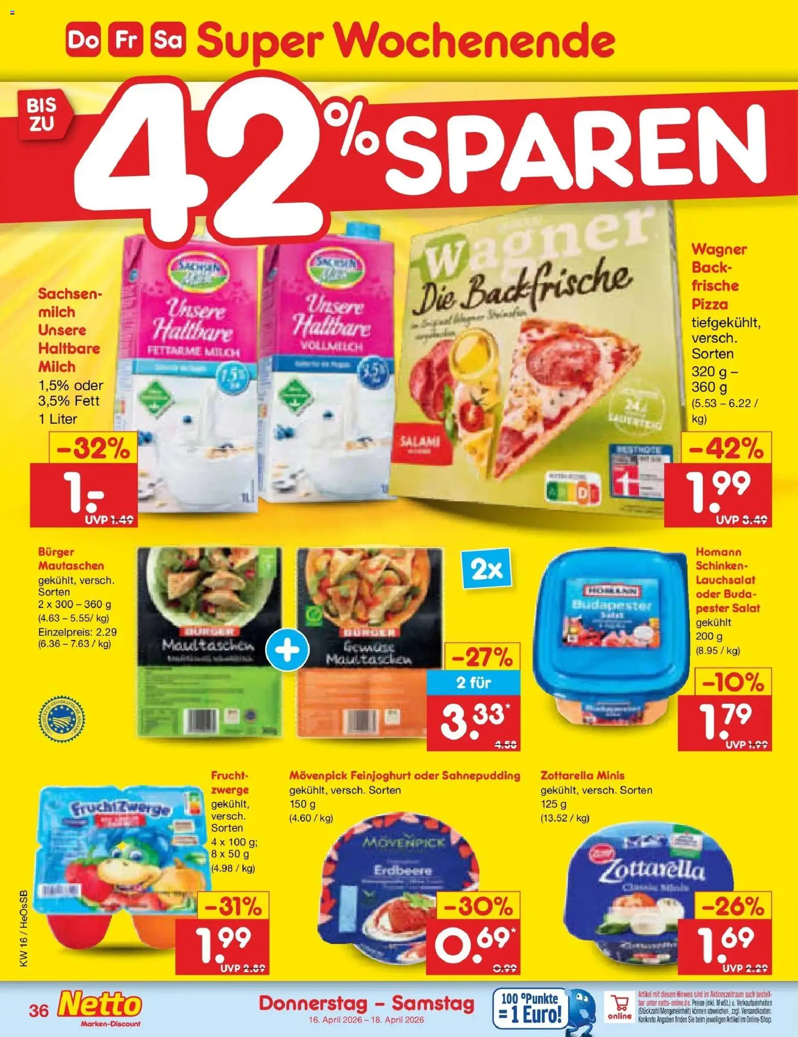Netto Marken-Discount Prospekt Kröpelin	 – gültig ab 13.04.2026 | Seite: 52 | Produkte: Salami, Pizza, Maultaschen, Salat