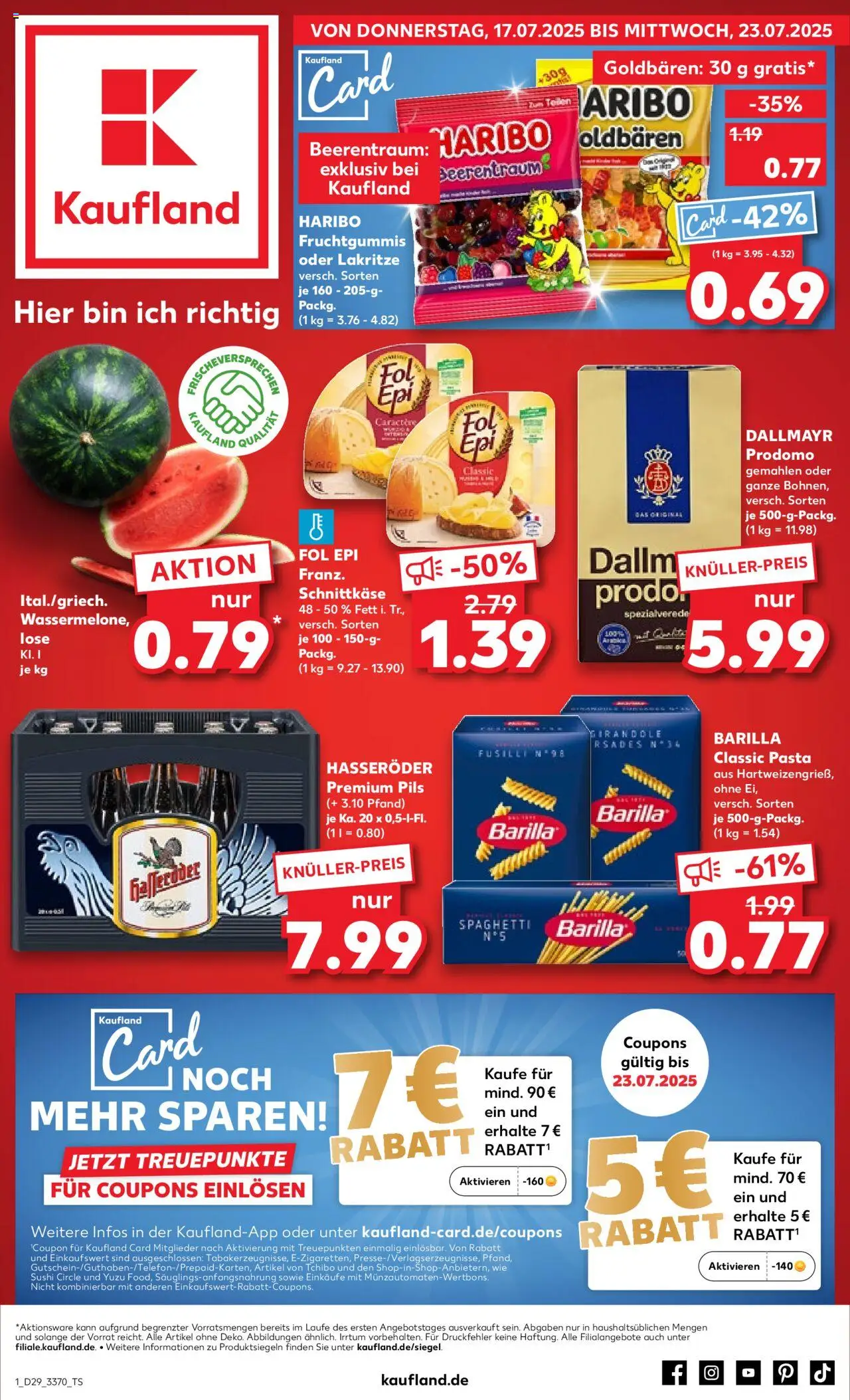 Kaufland prospekt Frankfurt (Oder)	 - gültig ab dem 17.07.2025 | Seite: 1 | Produkte: Wassermelone, Pasta, Hasseröder, Dallmayr prodomo