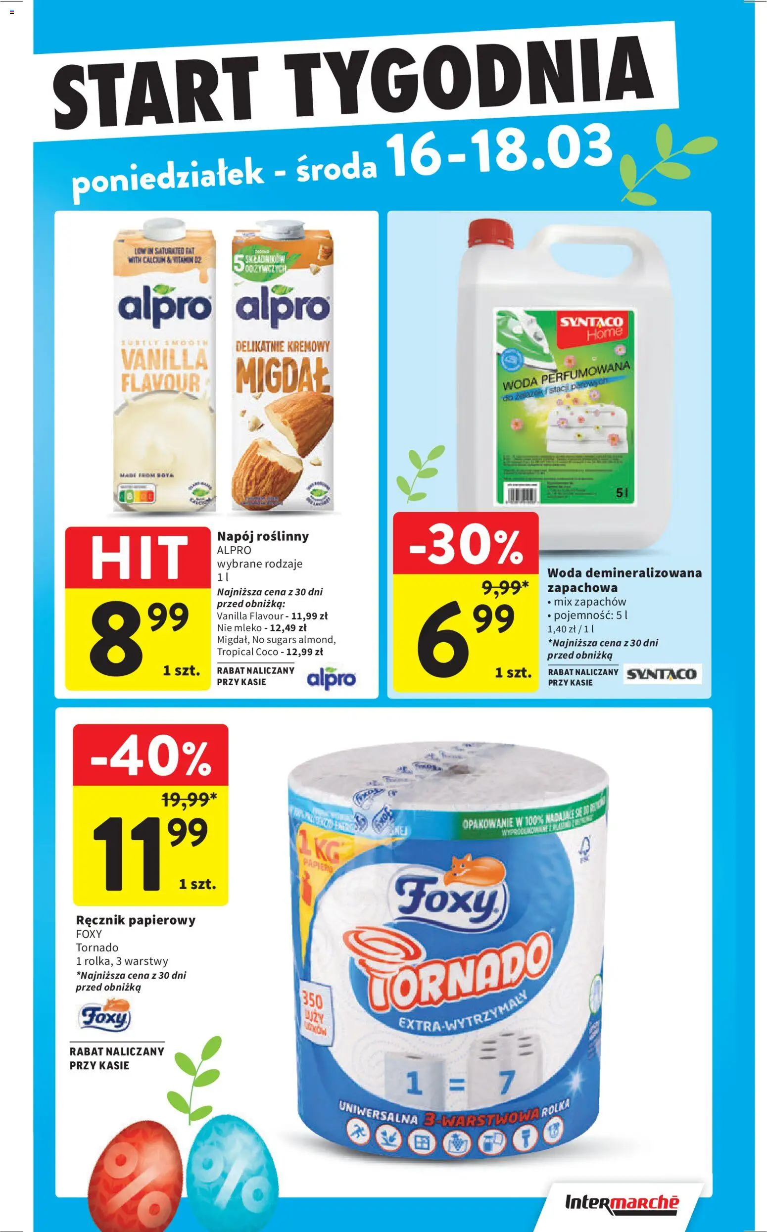 Intermarche gazetka od 12.03.2026 | Strona: 48 | Produkty: Alpro, Mleko, Ręcznik papierowy, Woda