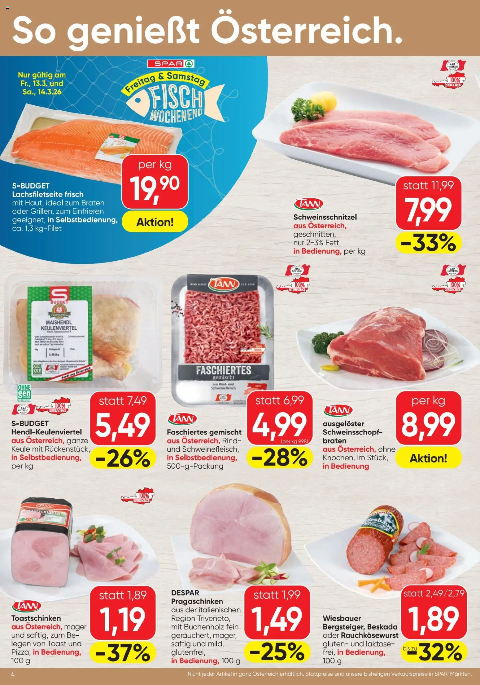 Spar - Flugblatt gültig ab 12.03.2026 | Seite: 4 | Produkte: Schweinefleisch, Fisch