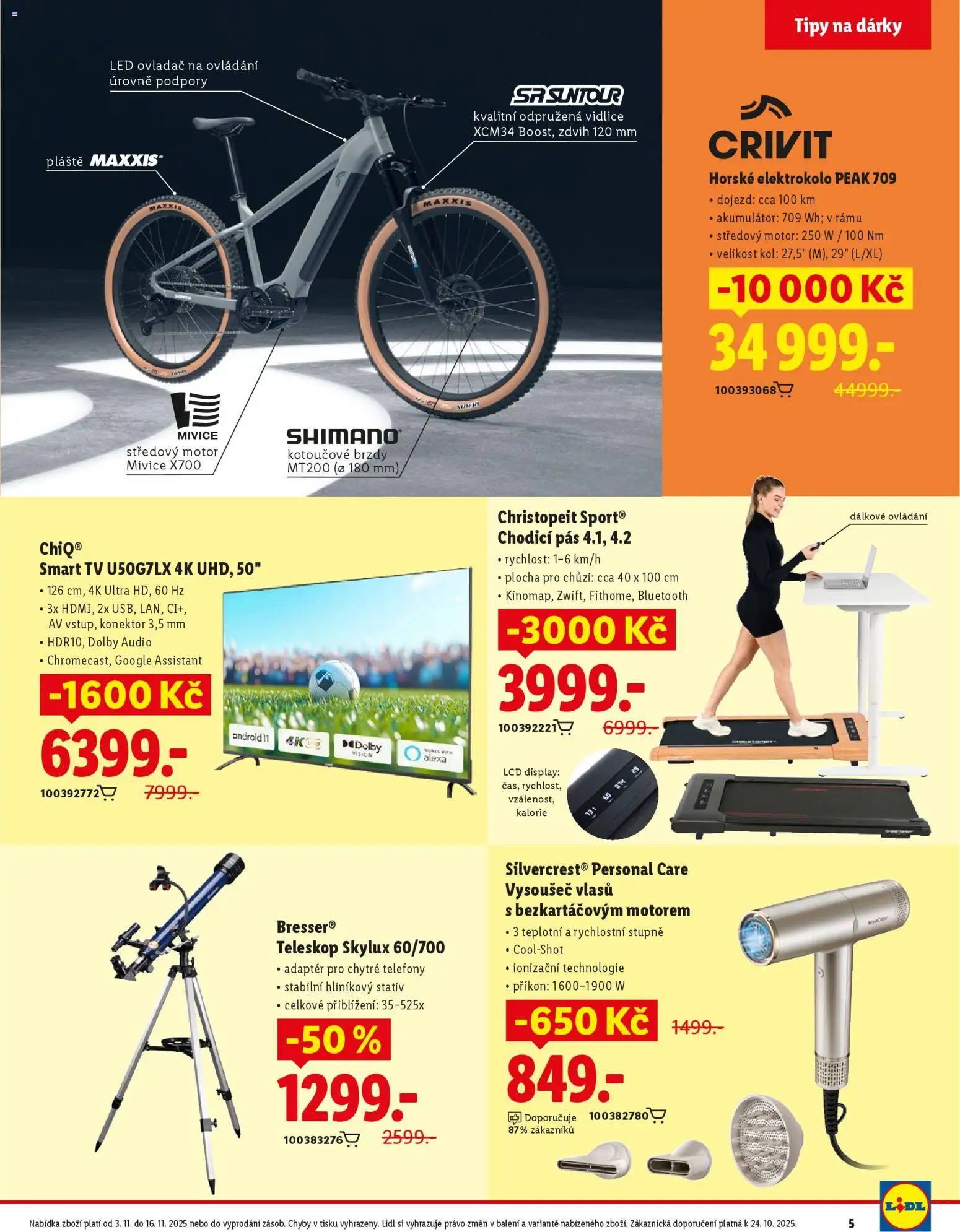 Lidl magazín od 03.11.2025 | Strana: 5 | Produkty: Telefony, Tv, Vysoušeč vlasů, Elektrokolo